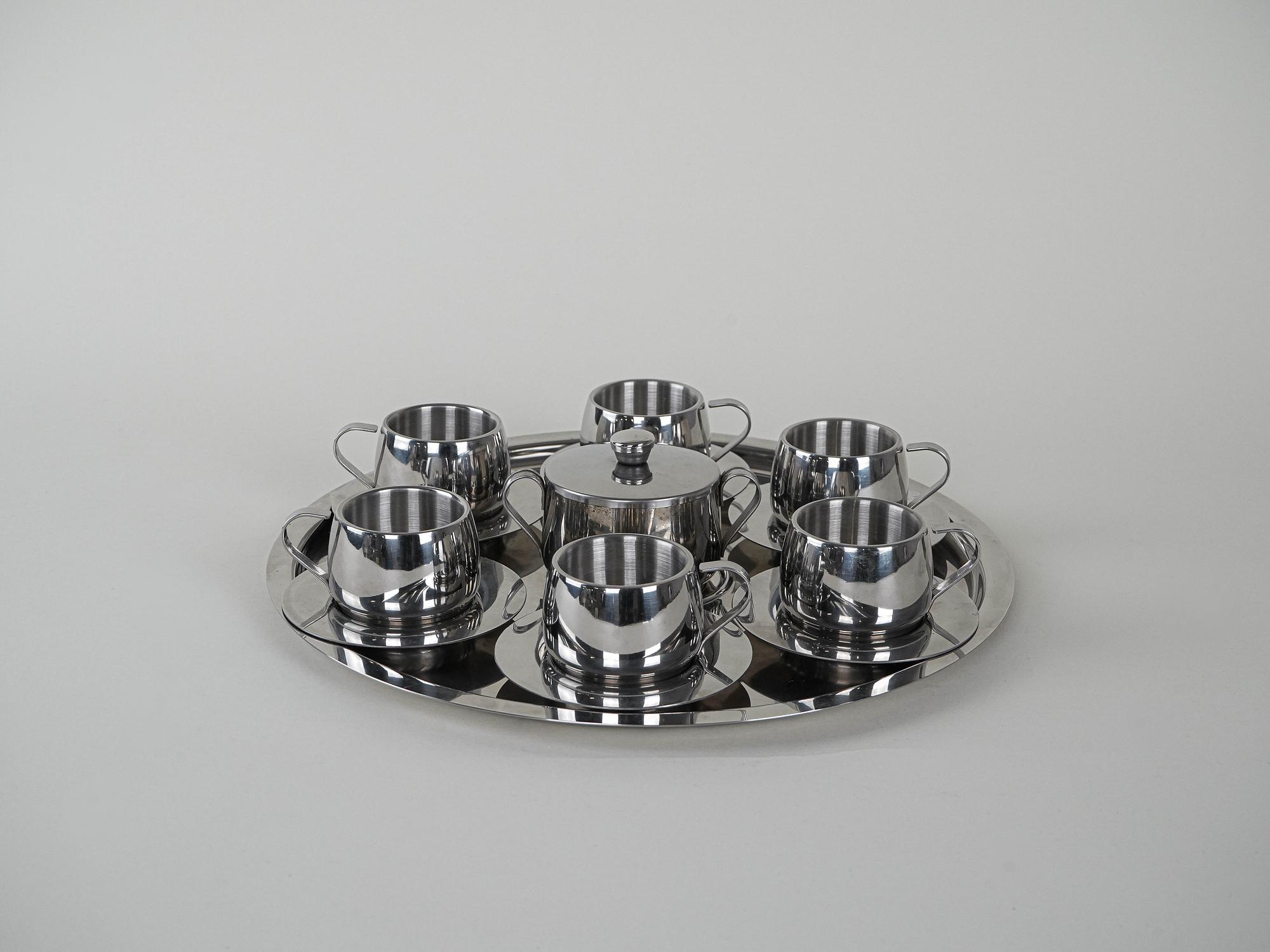 Kaffeeservice Edelstahl Silber 1980er Jahre 3