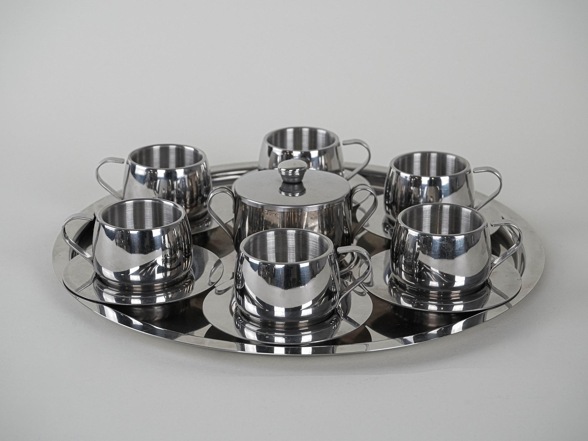 Kaffeeservice Edelstahl Silber 1980er Jahre 5
