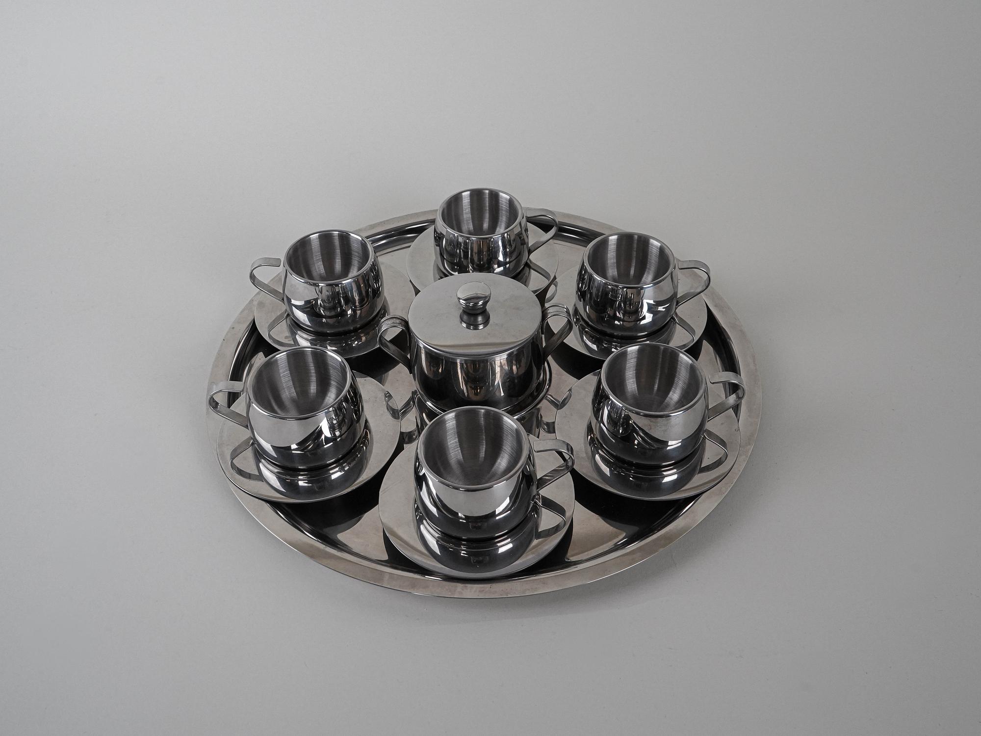 Kaffeeservice Edelstahl Silber 1980er Jahre 4