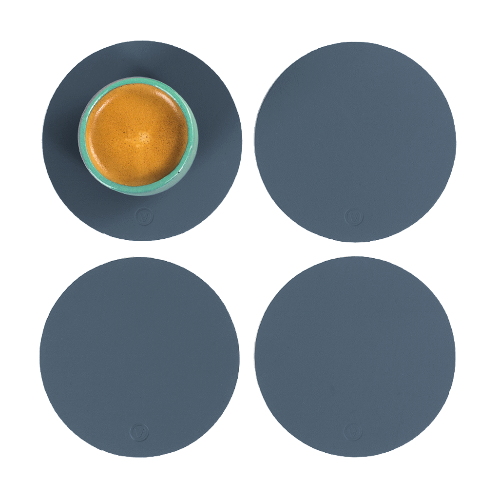 4x Coasters Round 100% Recycled Leather Petrol 0