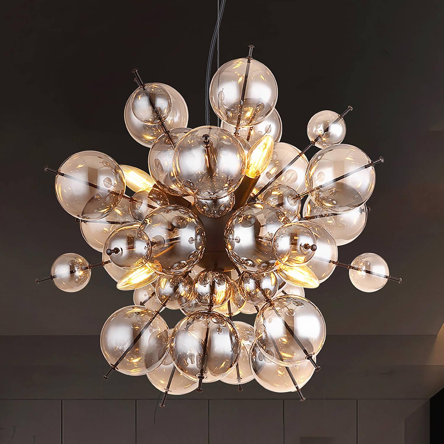 6-flame pendant lamp Udo colored glass iron black 1