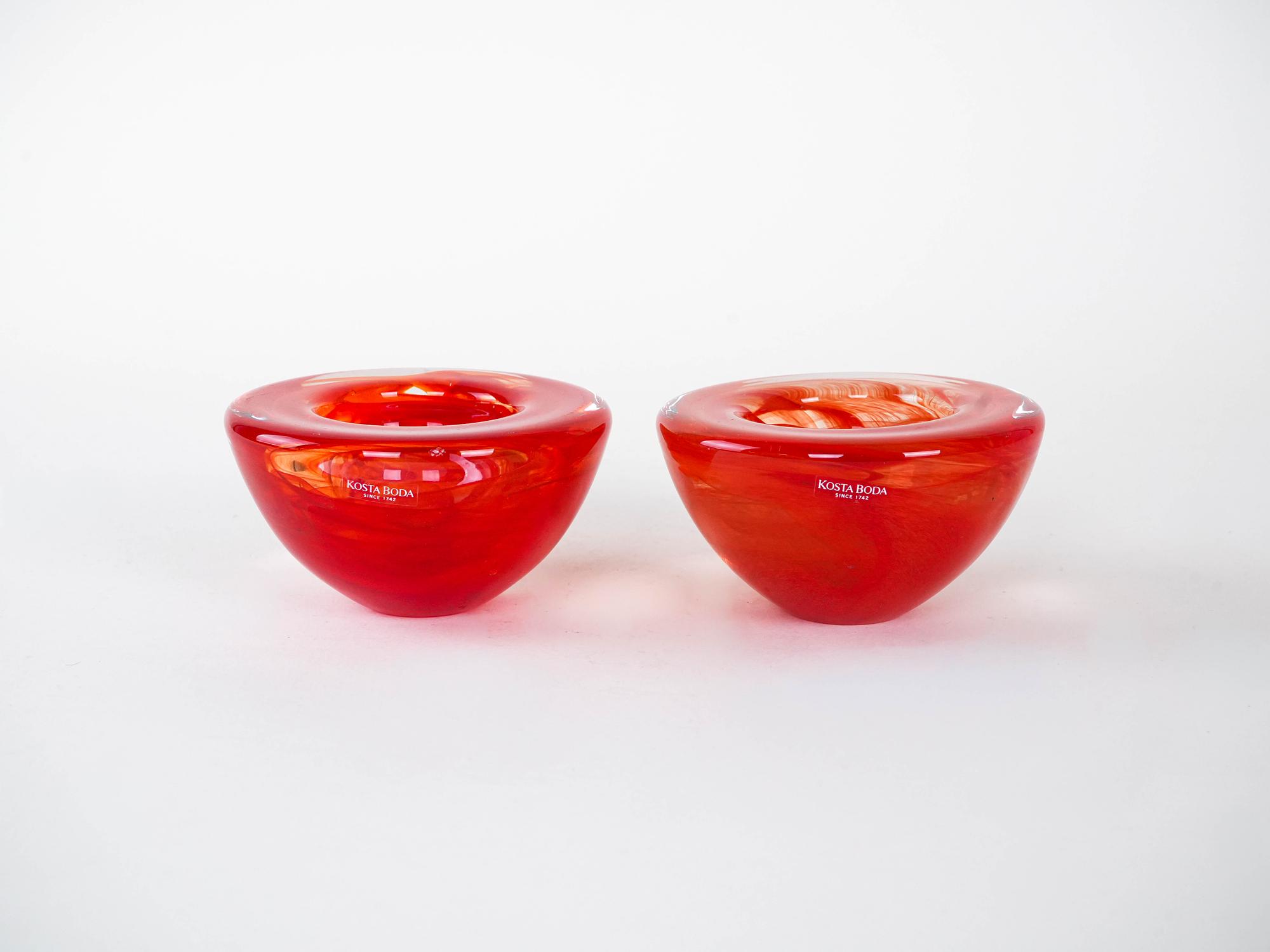 Set aus Glaskerzenhaltern  1970er Jahre Kosta Boda 2