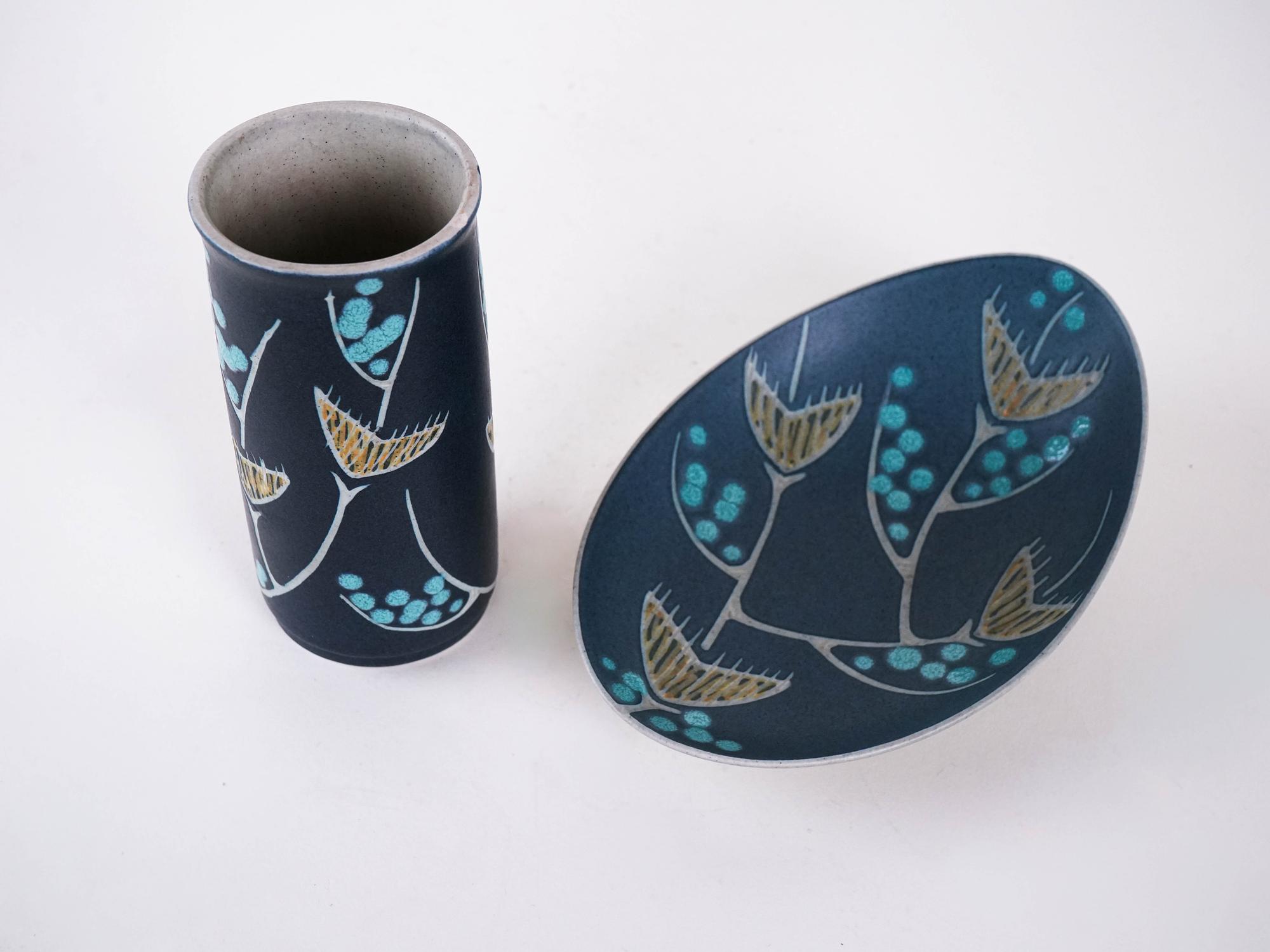 Set aus Keramikvase und Platte 1970er Jahre 4