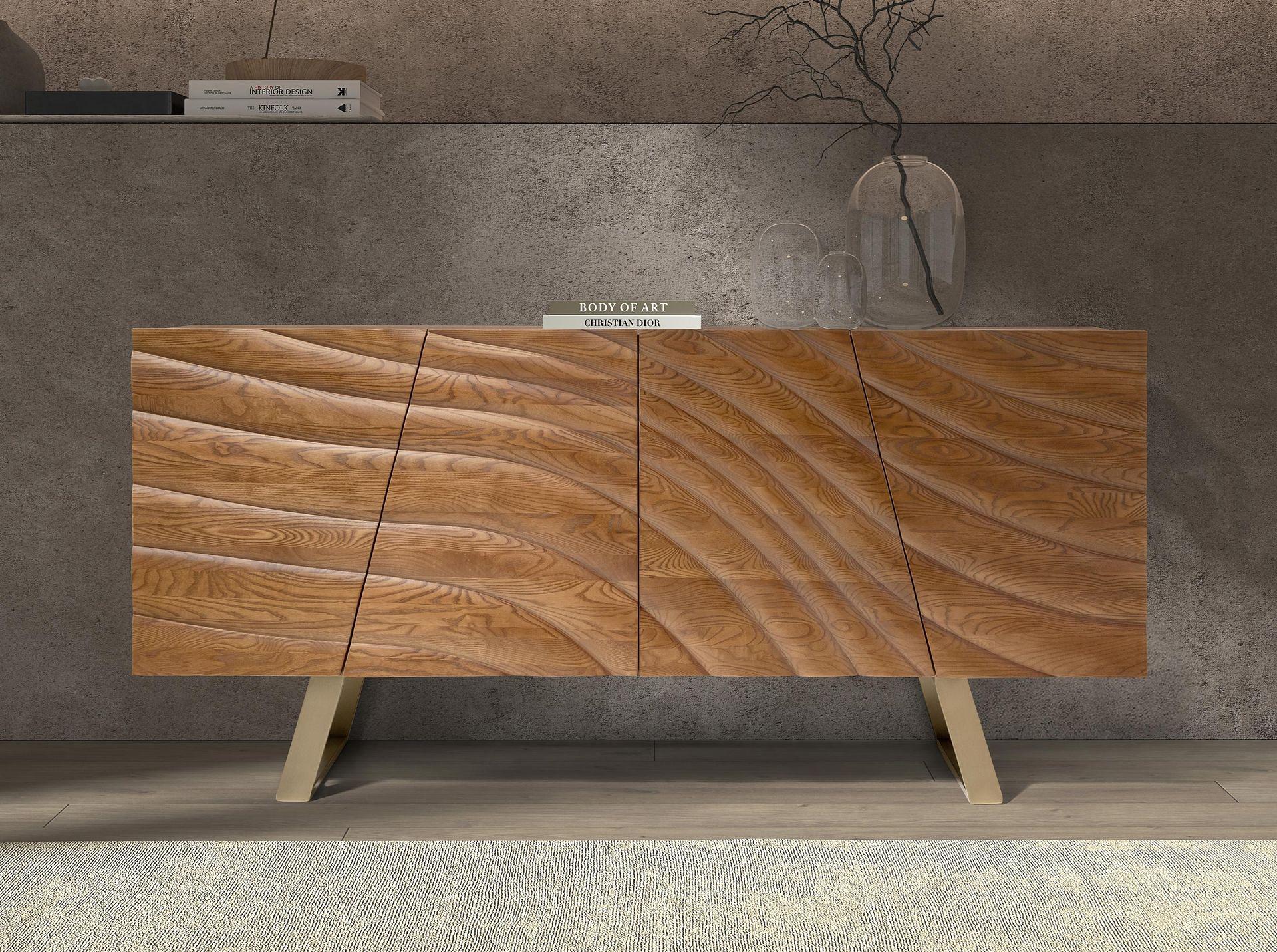 Sideboard in Nussbaum hell und poliertem Stahl 3298 2