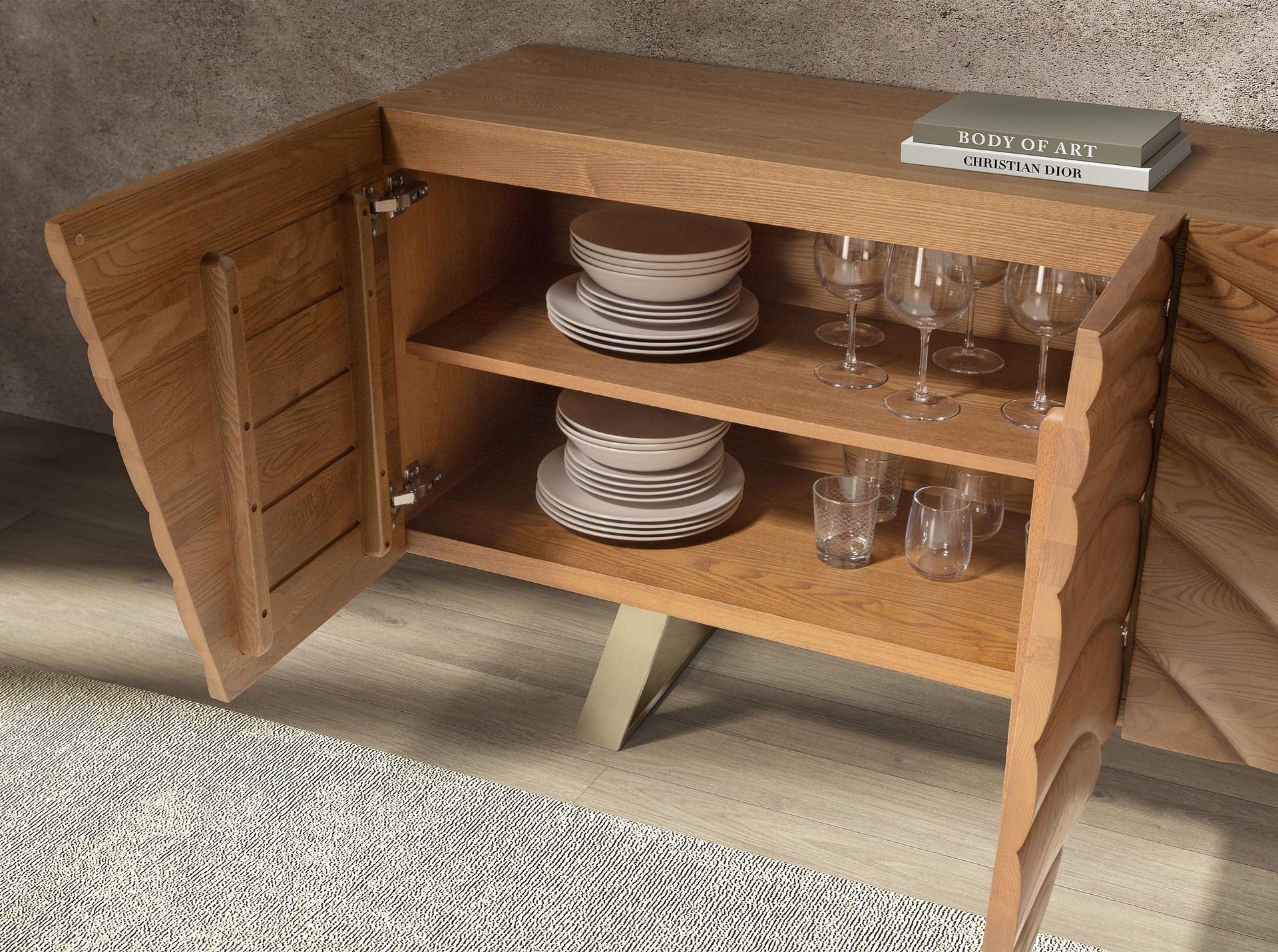 Sideboard in Nussbaum hell und poliertem Stahl 3298 4