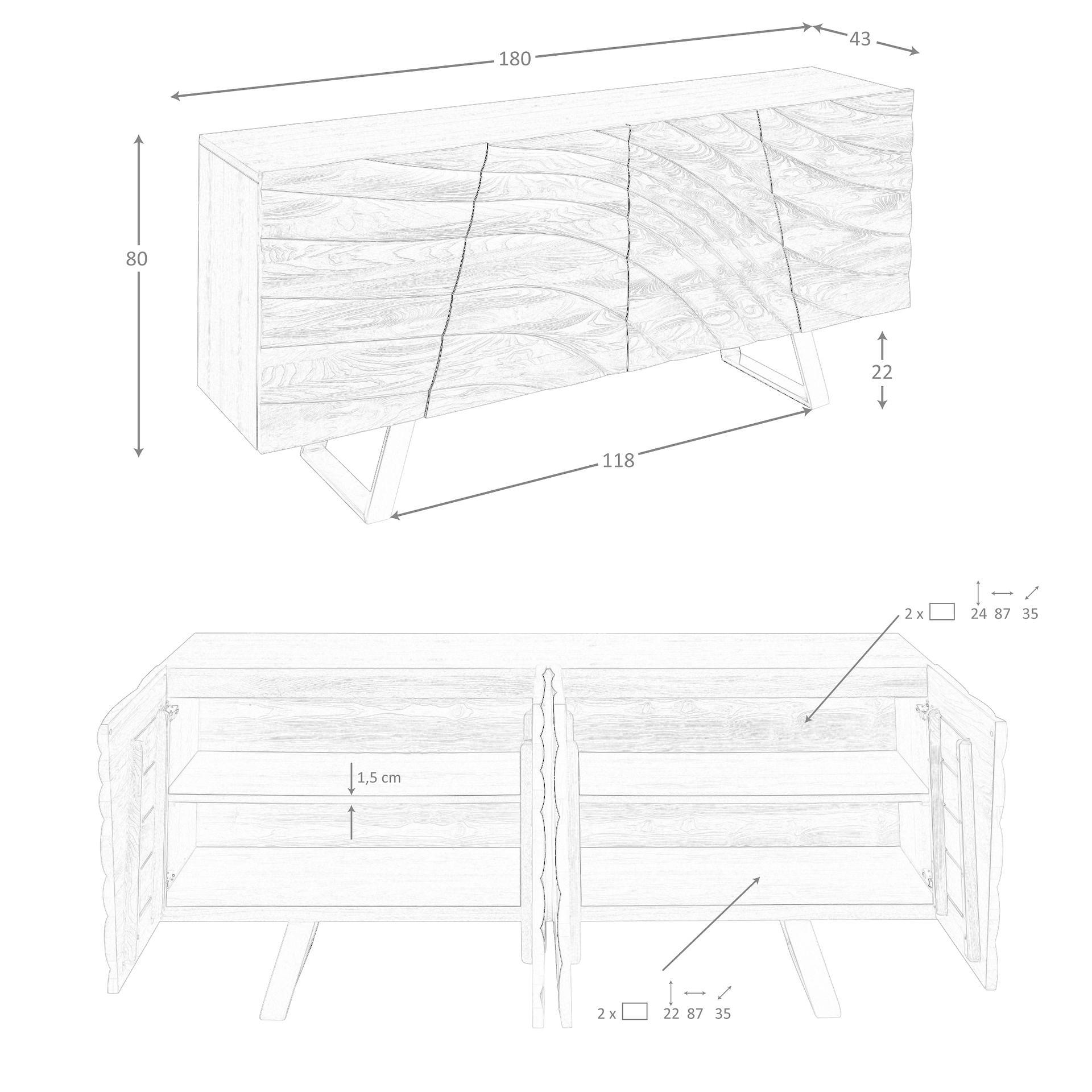 Sideboard in Nussbaum hell und poliertem Stahl 3298 7