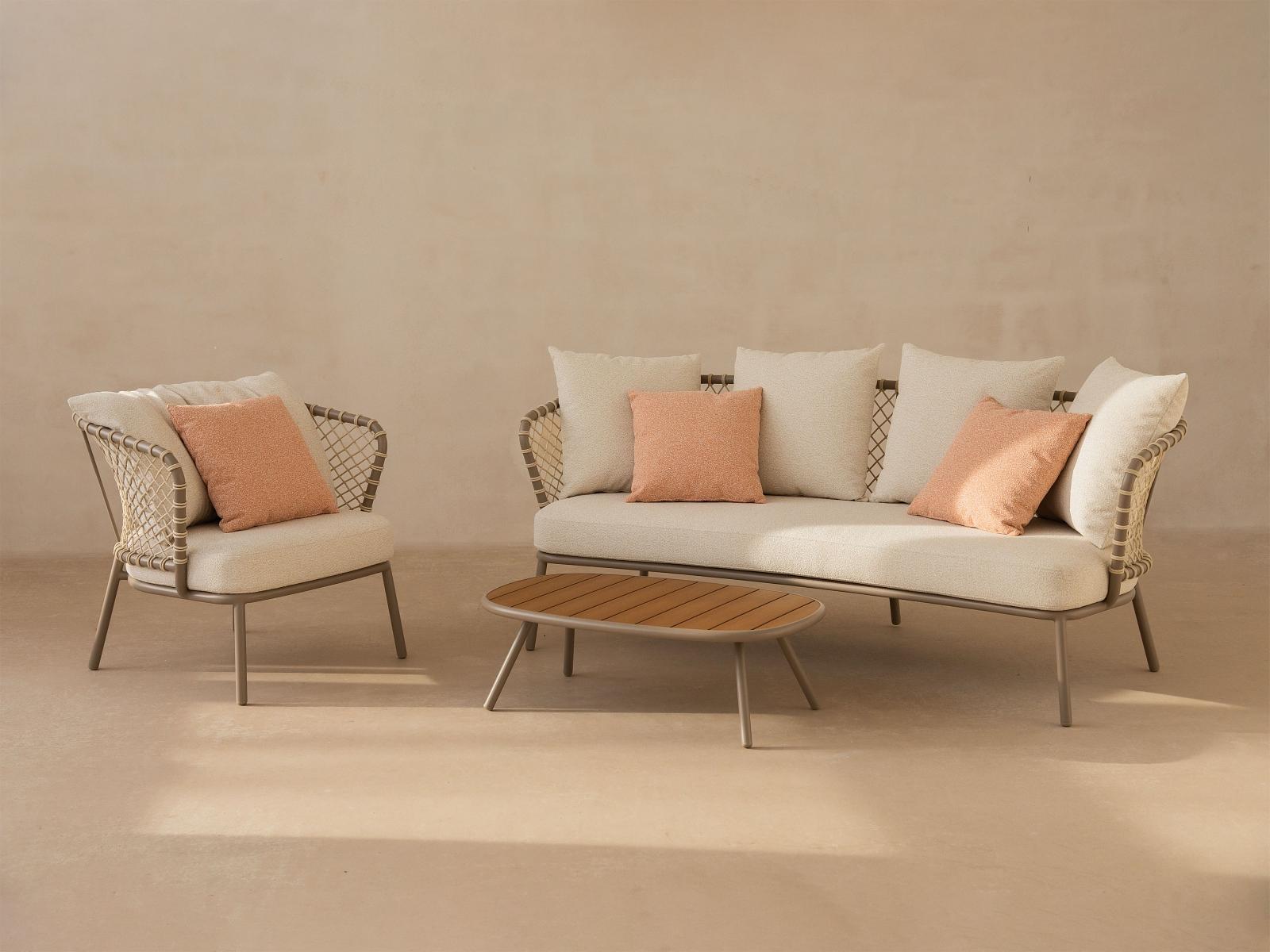 2-Seater Outdoor Sofa Canar Polyester Beige 6