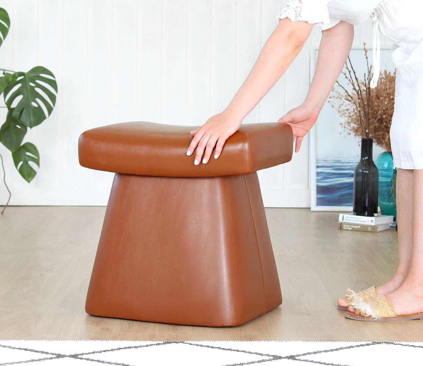 Dambert Stool Faux Leather Light Brown 2