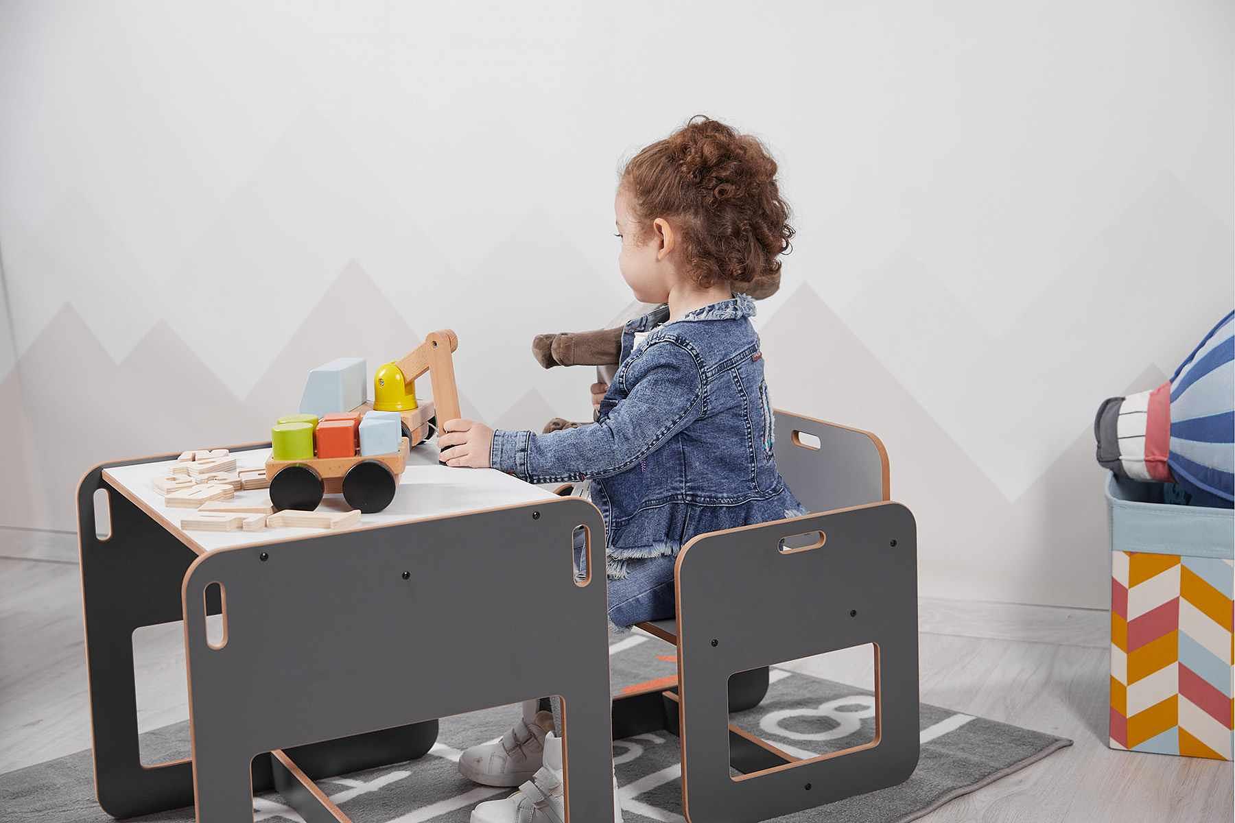 Dove Kindertisch 2er Set MDF Weiß Anthrazit 3