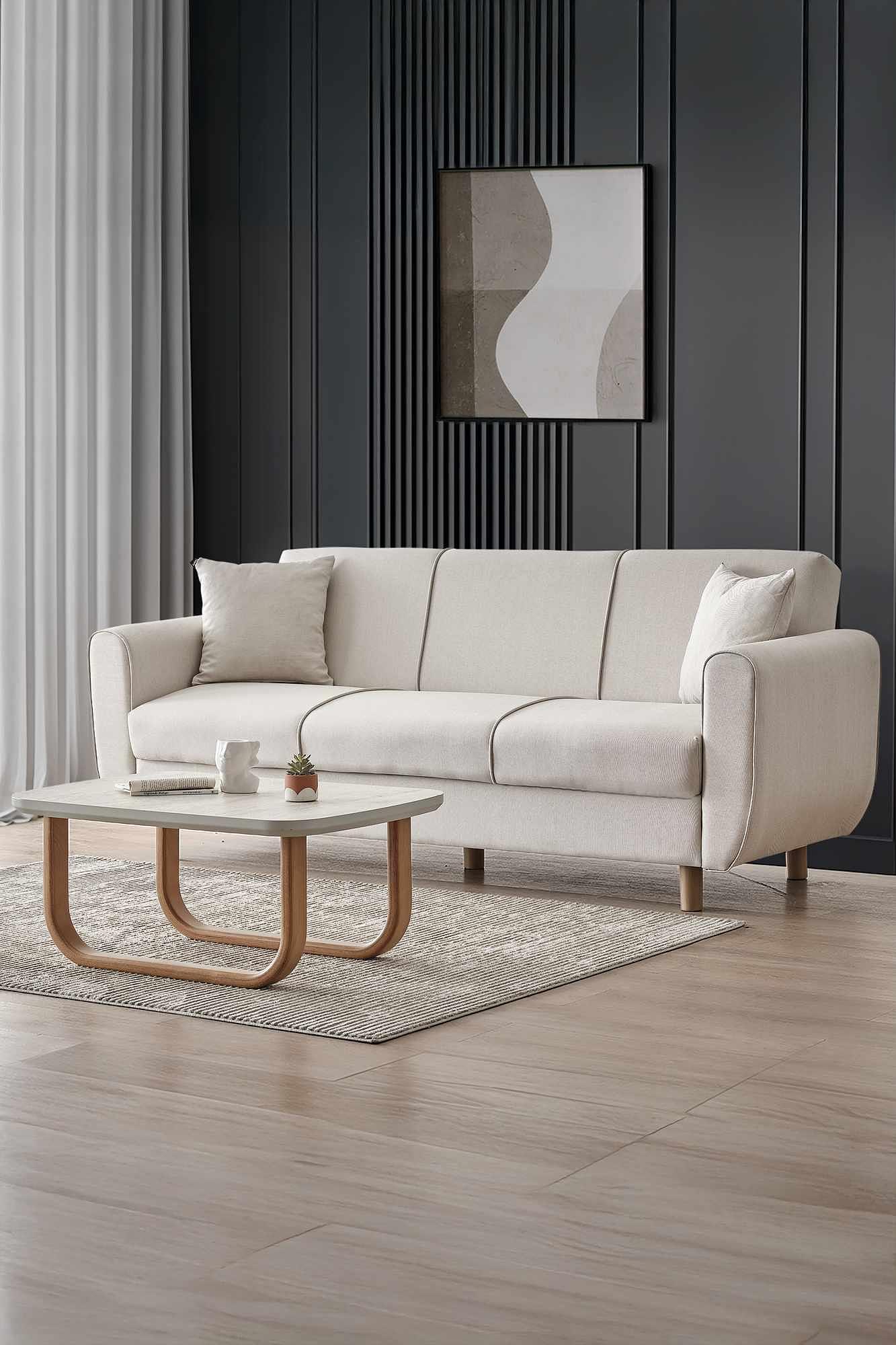 Flavia 3-Seater Sofa Bed Linen Beige 1
