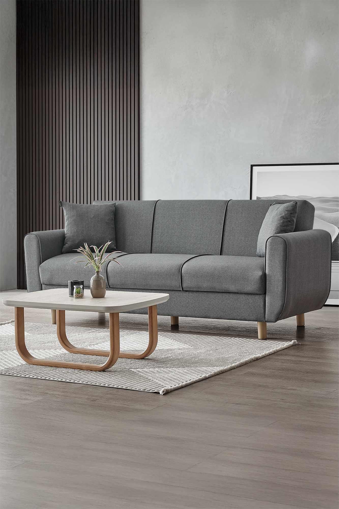 Flavia 3-Seater Sofa Bed Linen Dark Grey 1