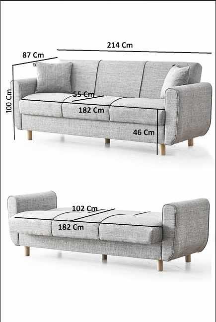Flavia 3 Seater Sofa Bed Linen Grey 10