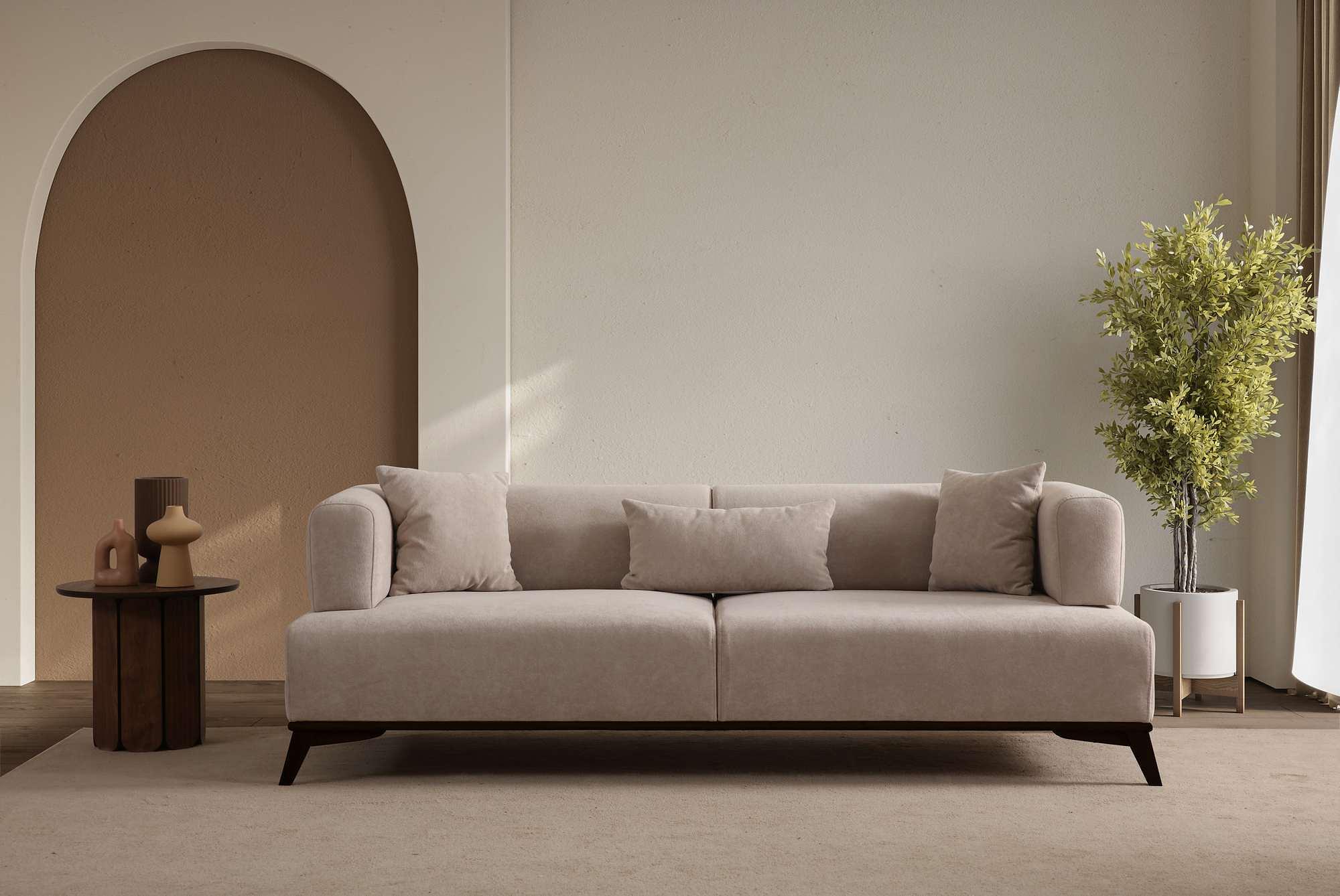 Hera 3 Seater Sofa Polyester Cream Black 1
