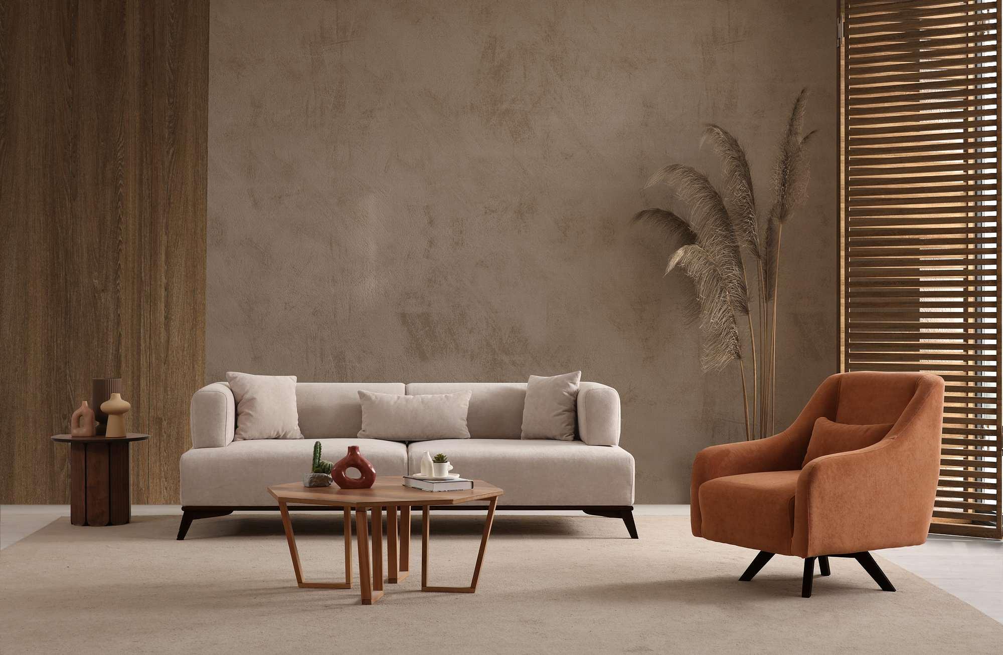 Hera 3 Seater Sofa Polyester Cream Black 2
