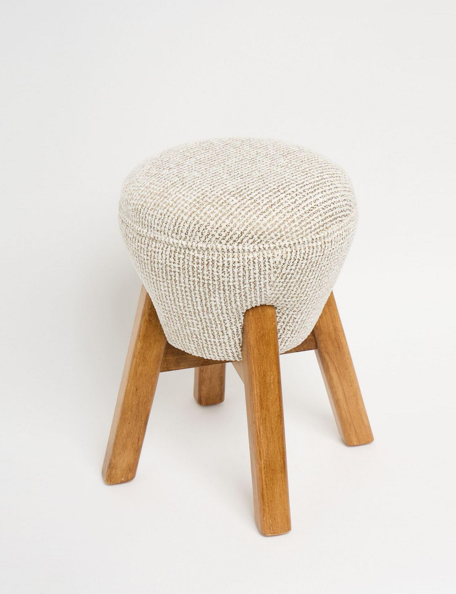 Hermod Stool Woven Fabric Cream Walnut 4
