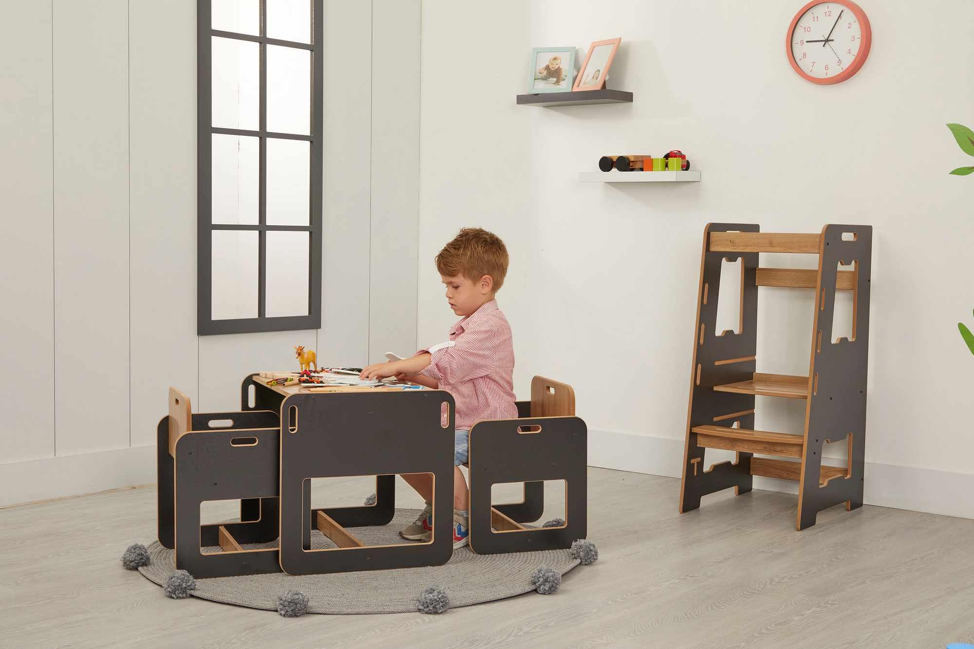 Dove 2 Children's table set of 3 MDF Black Natural 3