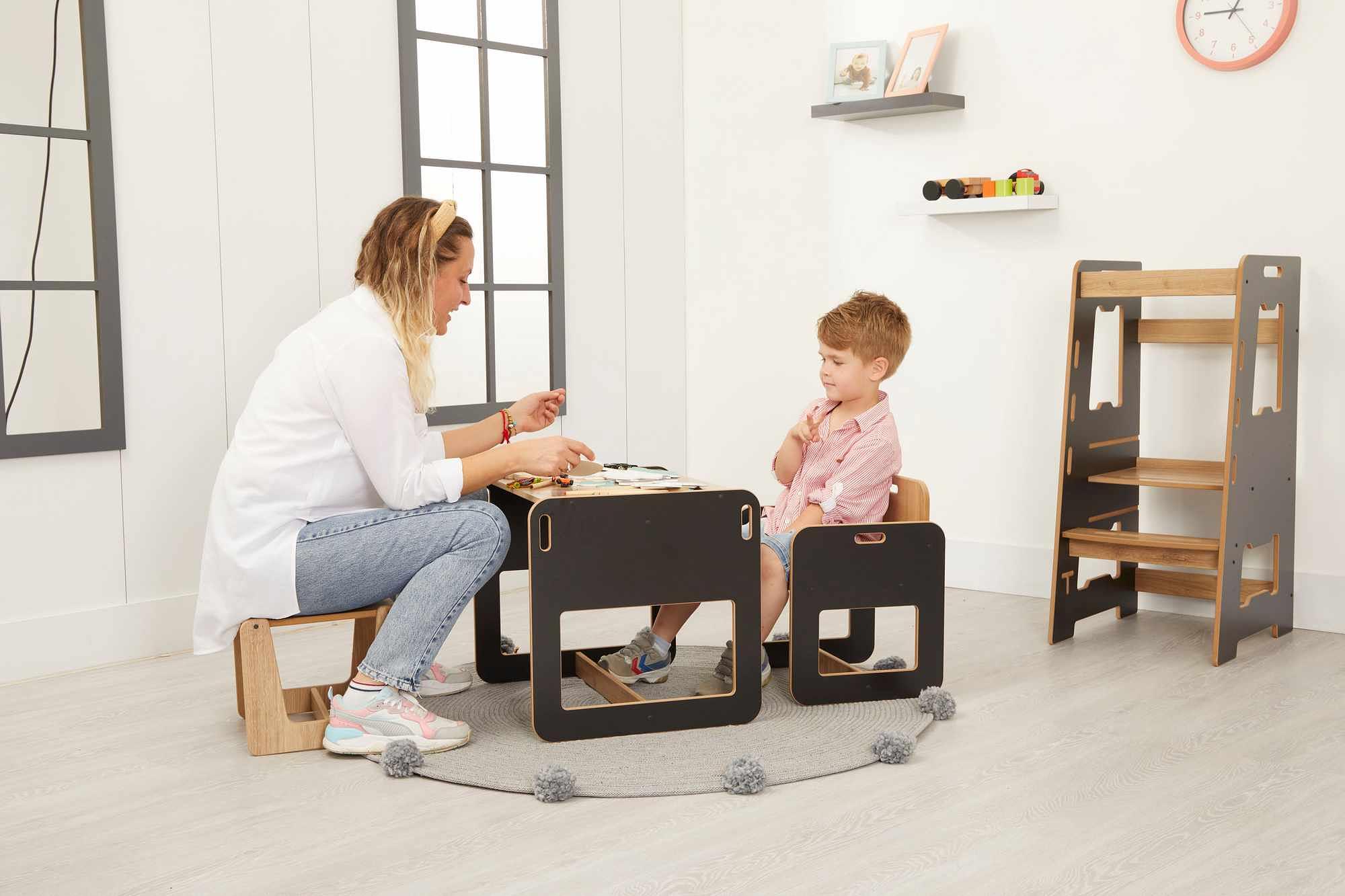 Dove 2 Kindertisch 3er Set MDF Schwarz Natur  4