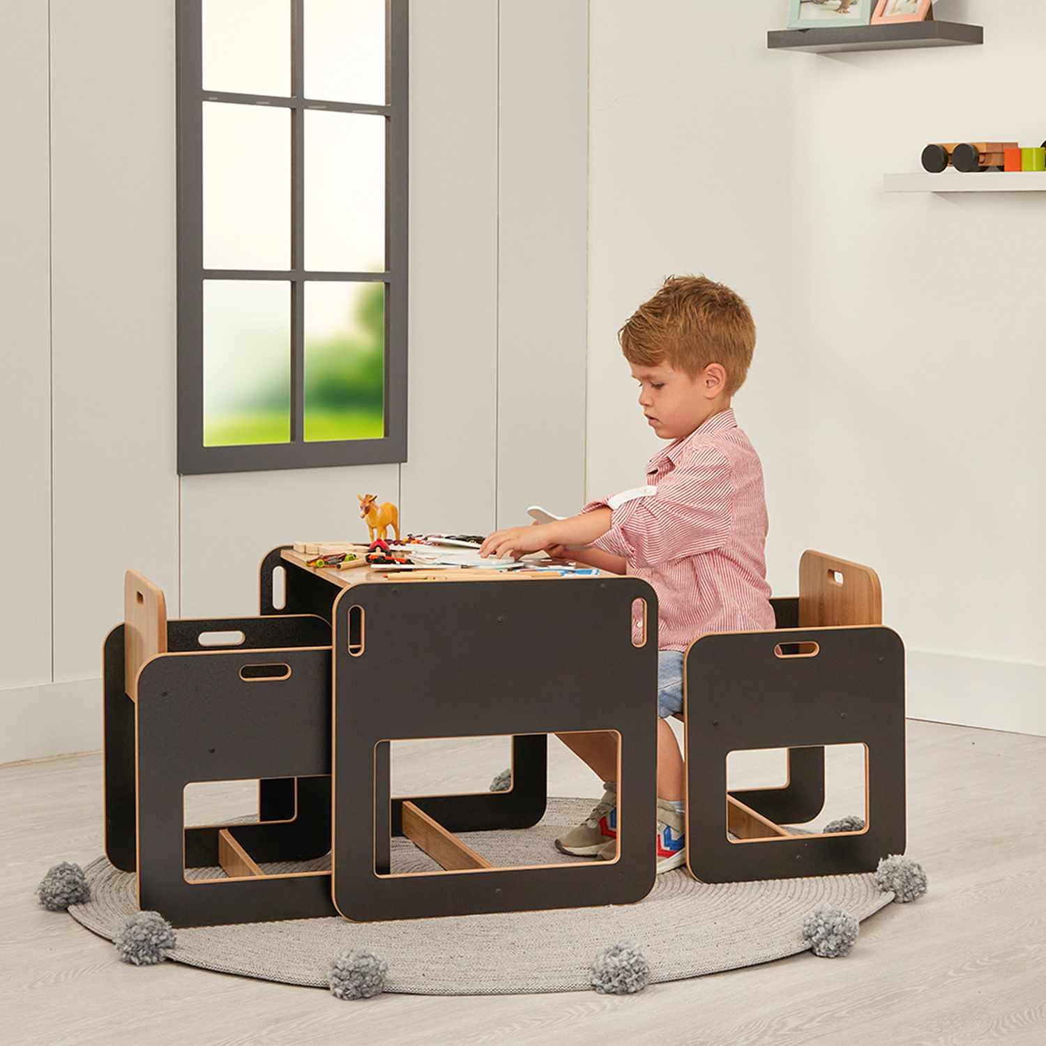 Dove 2 Children's table set of 3 MDF Black Natural 1