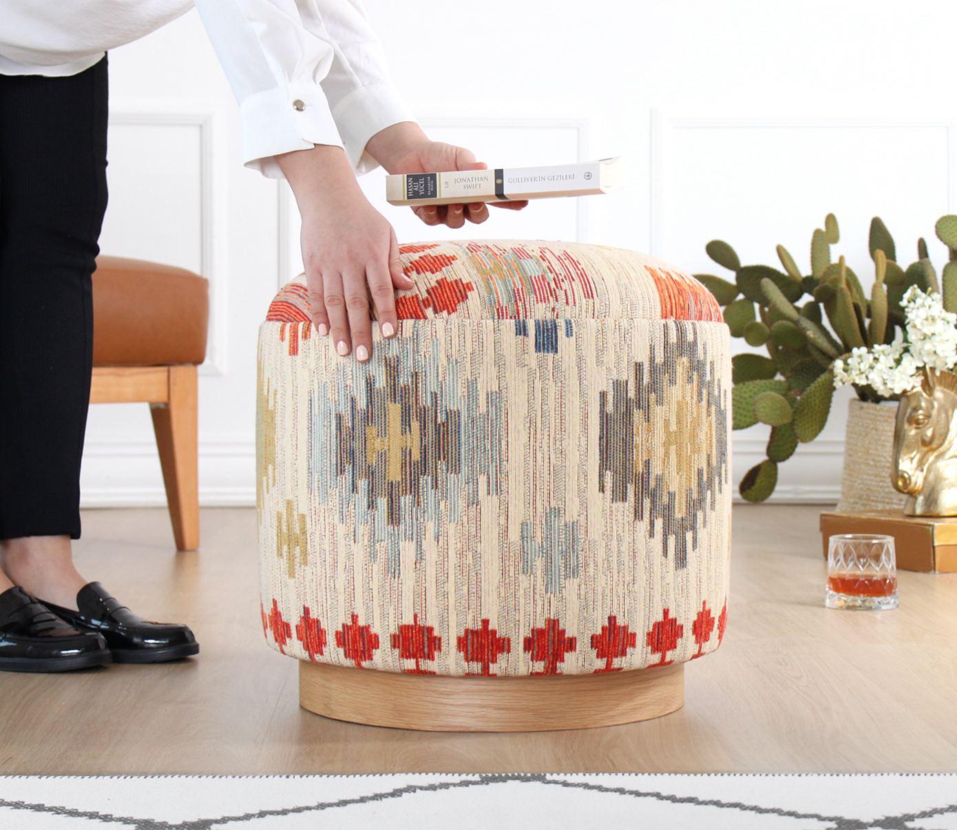 Ferruz Hocker Baumwolle Leinen Beige 3