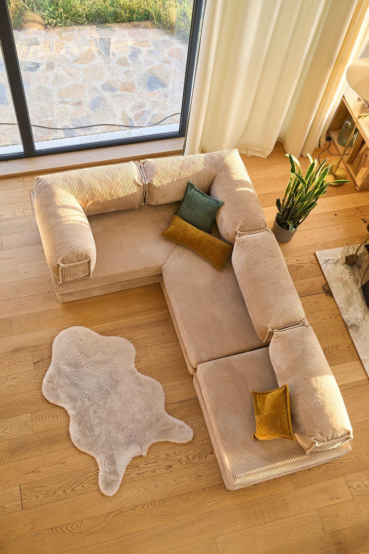 Kanyon Corner Sofa Bed Corduroy Beige 2