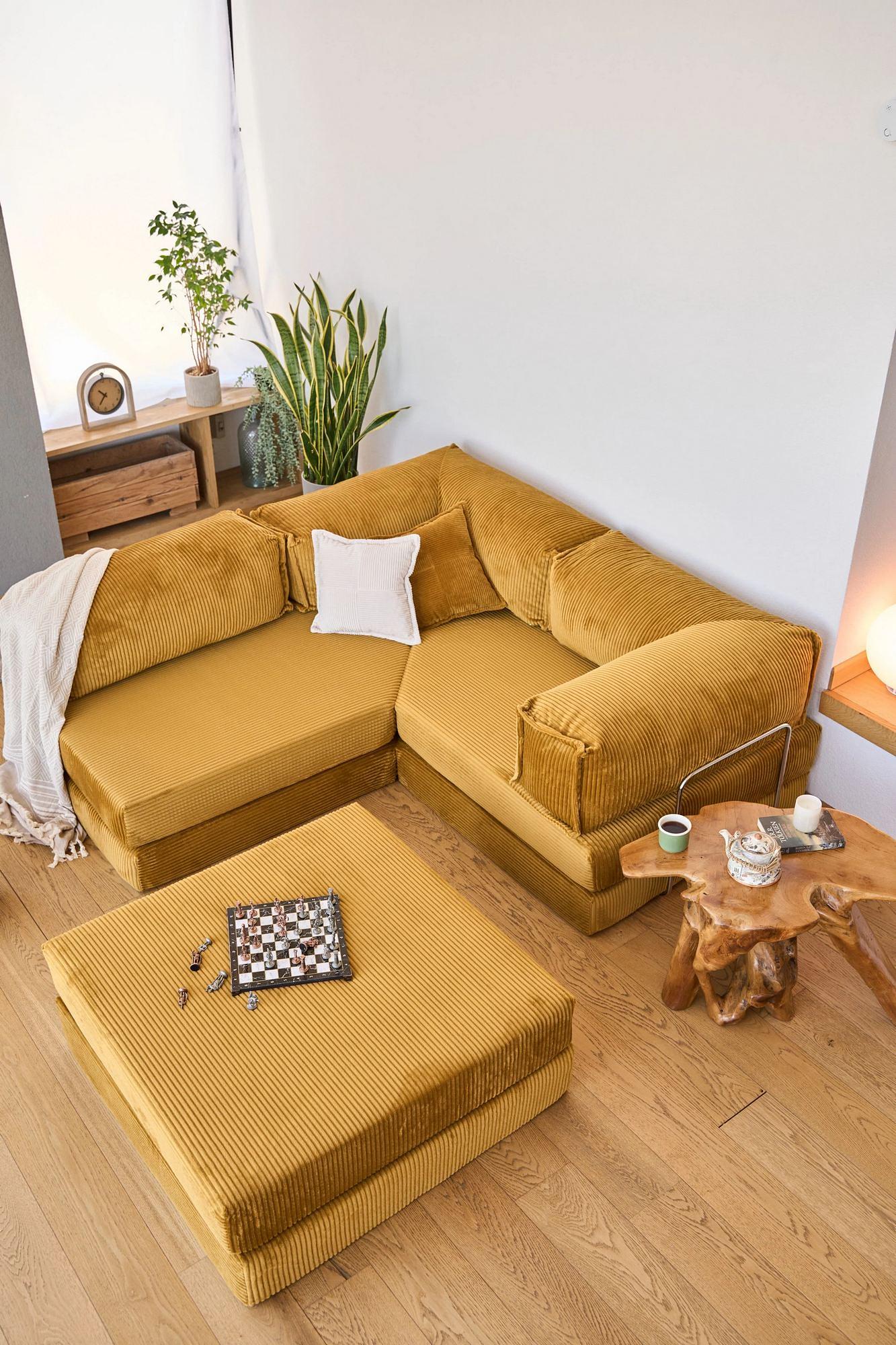 Kanyon Corner Sofa Bed Corduroy Mustard Yellow 3
