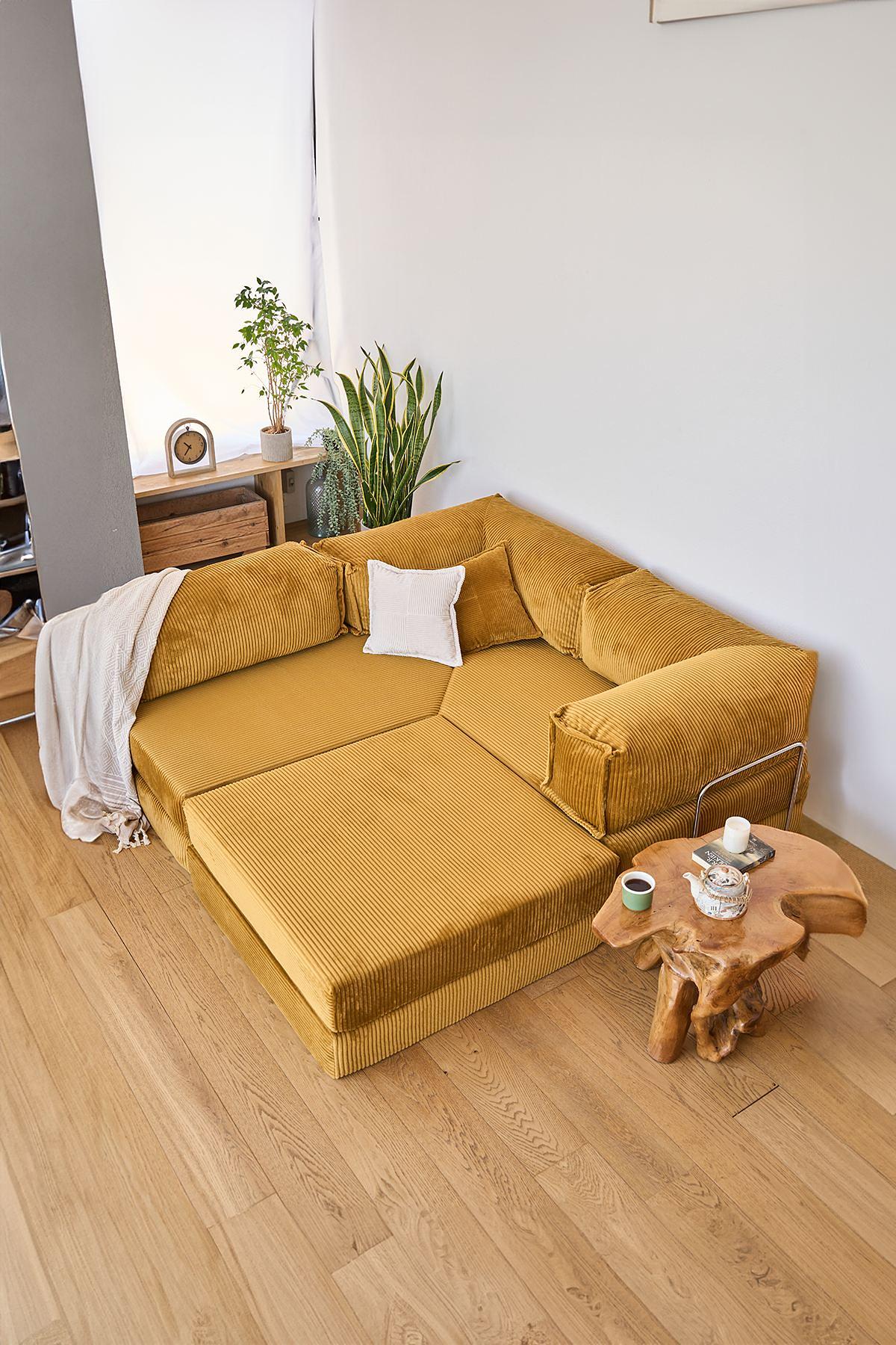 Kanyon Eckschlafsofa Cord Senfgelb 2