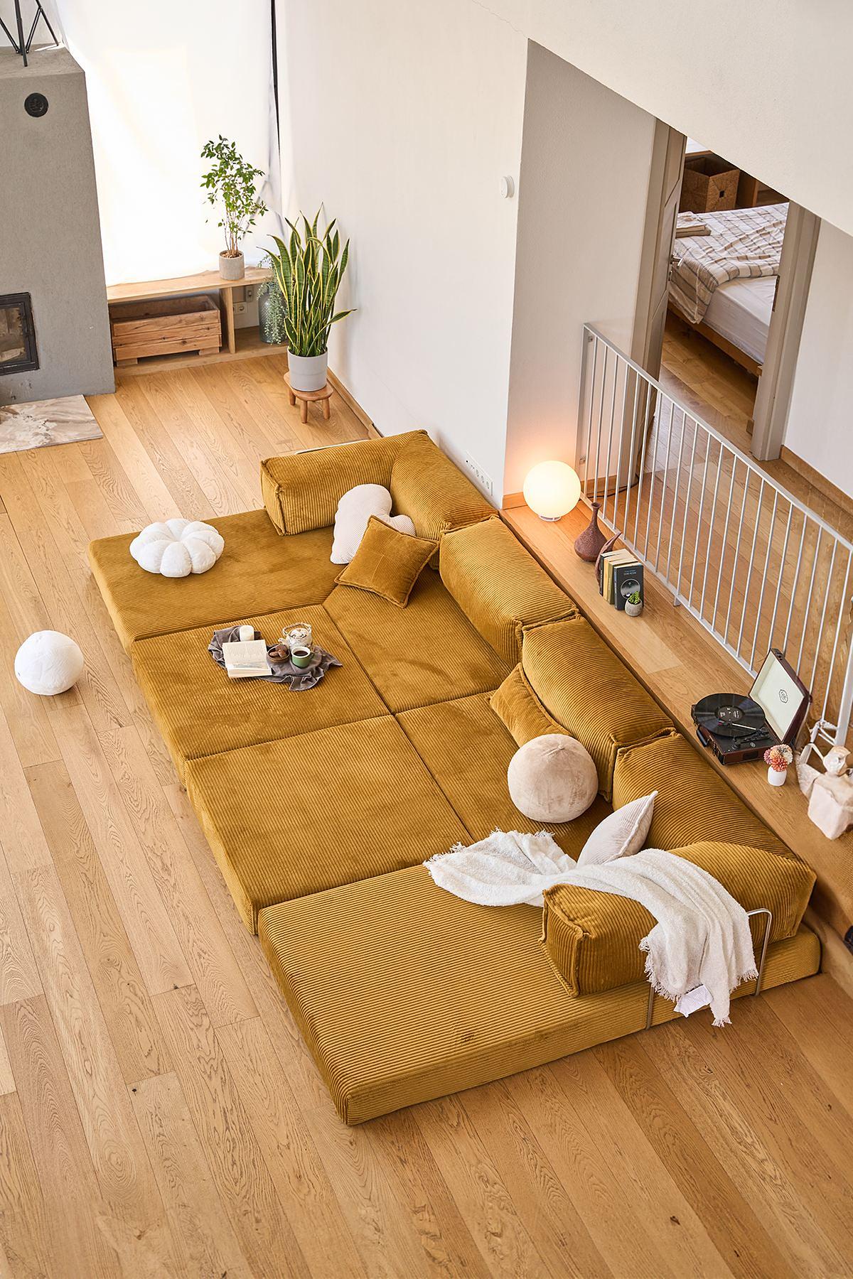 Kanyon Eckschlafsofa Cord Senfgelb 10