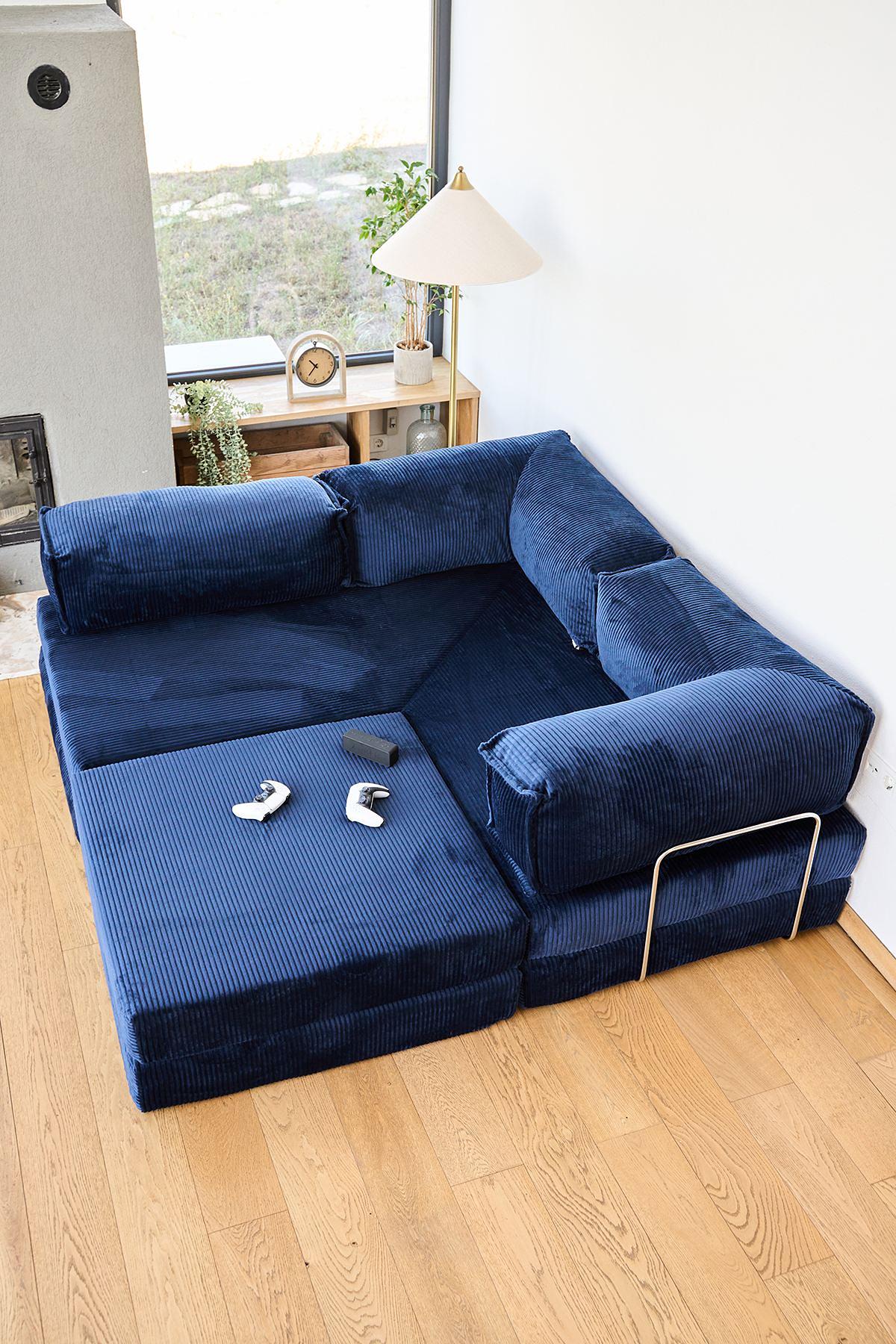 Kanyon Corner Sofa Bed Corduroy Dark Blue 3
