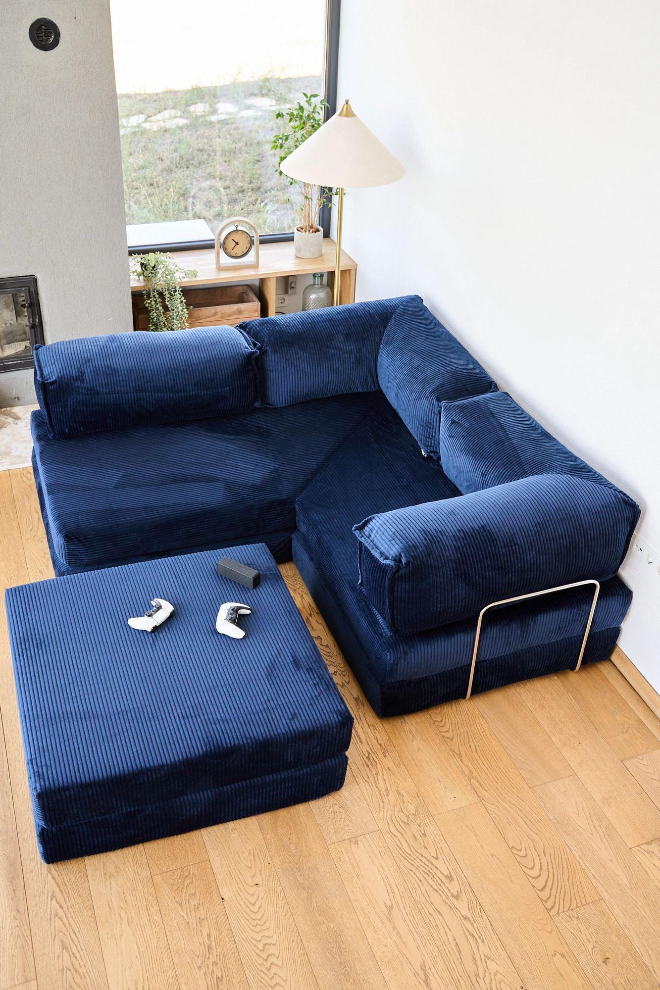 Kanyon Corner Sofa Bed Corduroy Dark Blue 2