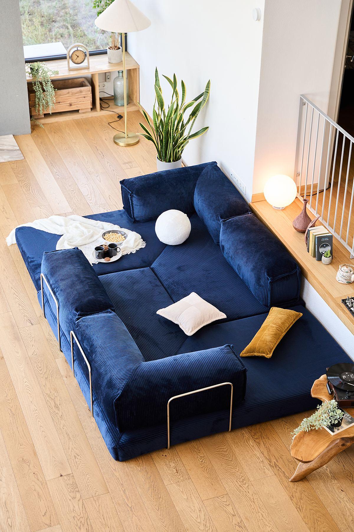 Kanyon Corner Sofa Bed Corduroy Dark Blue 5