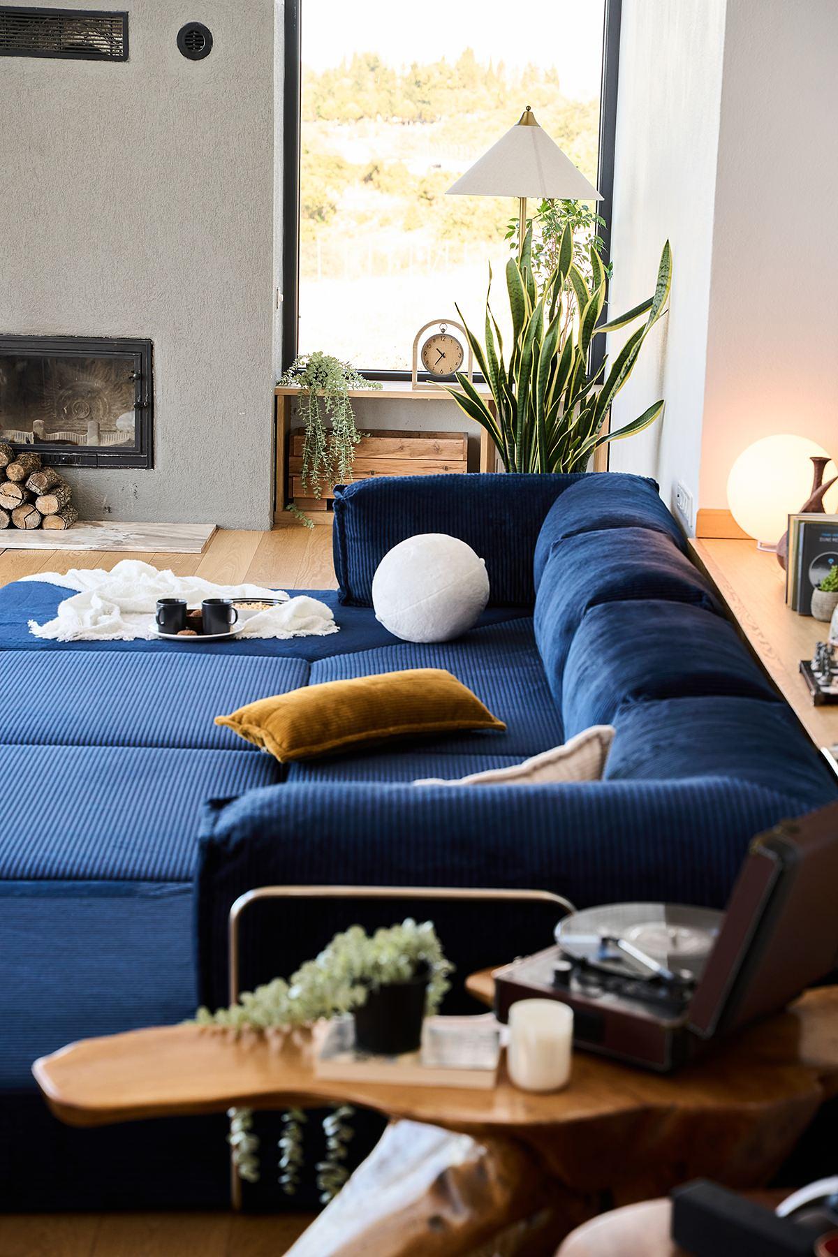 Kanyon Corner Sofa Bed Corduroy Dark Blue 8