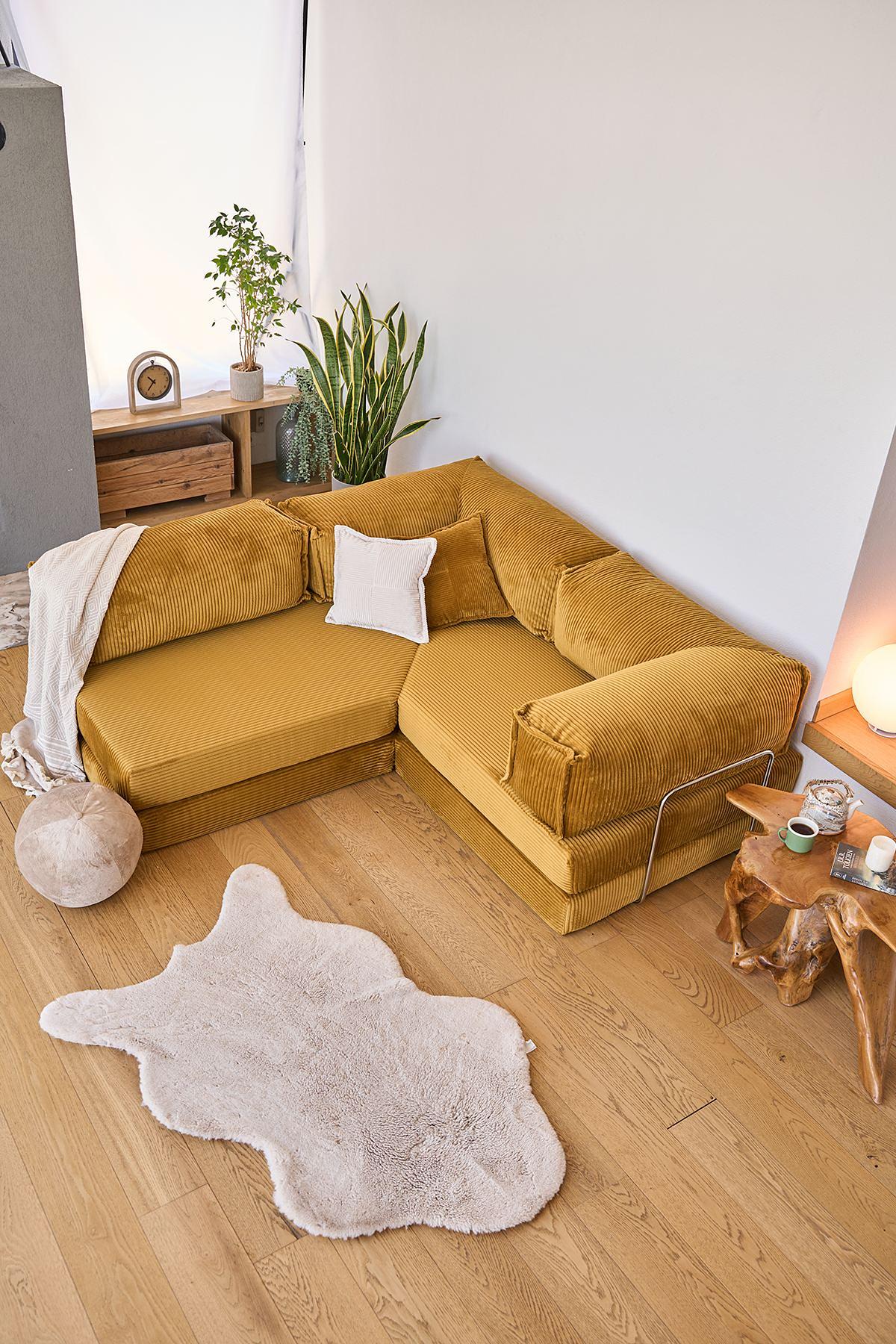 Kanyon Eckschlafsofa Cord Senfgelb 1