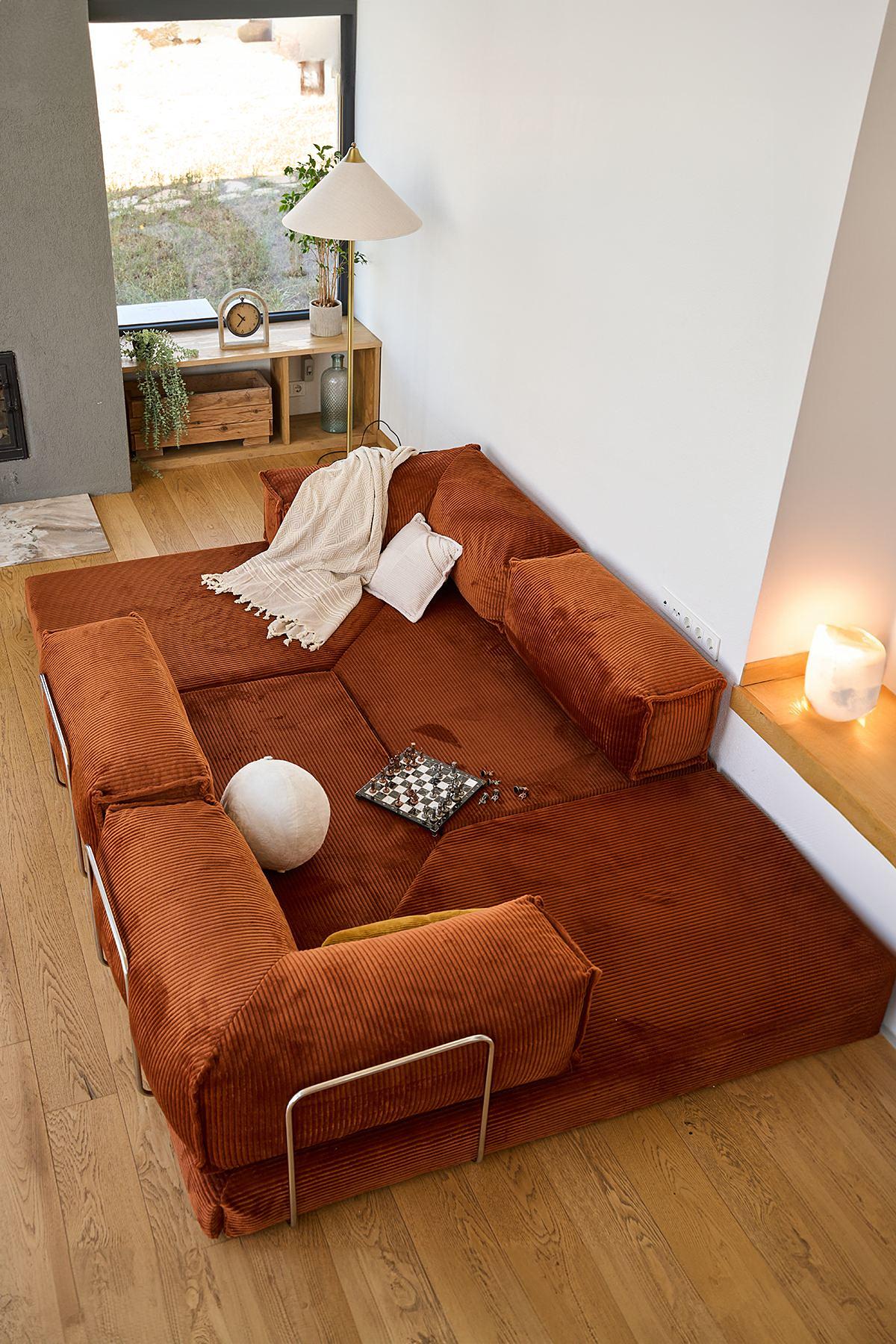 Kanyon Corner Sofa Bed Corduroy Brick Red 6