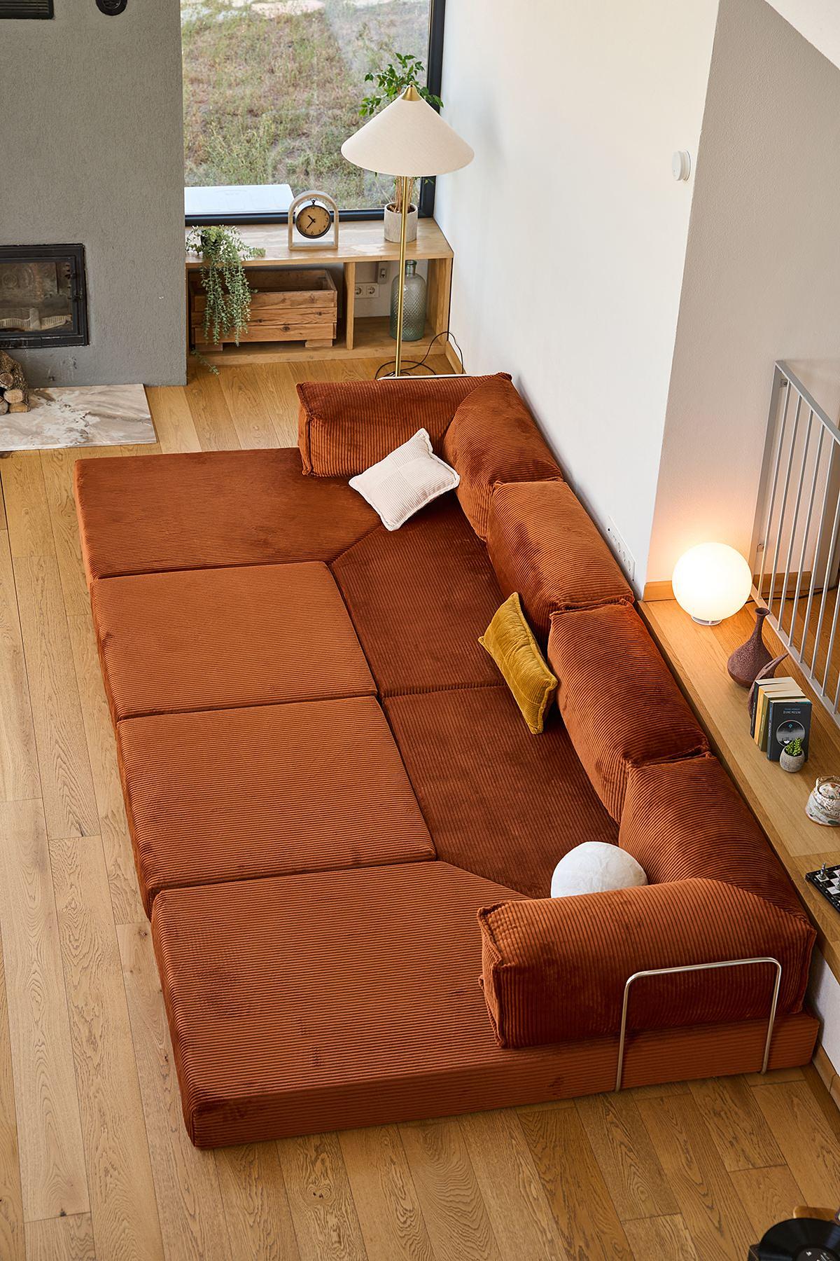 Kanyon Corner Sofa Bed Corduroy Brick Red 9