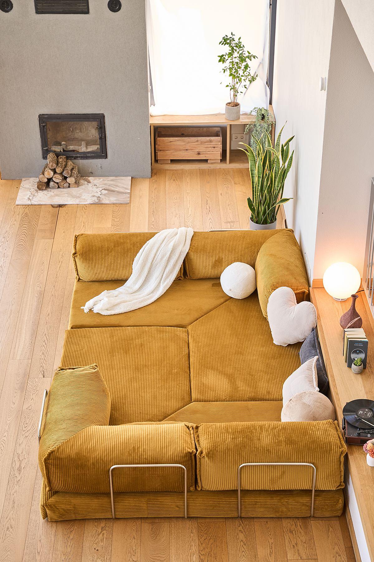 Kanyon Corner Sofa Bed Corduroy Mustard Yellow 4