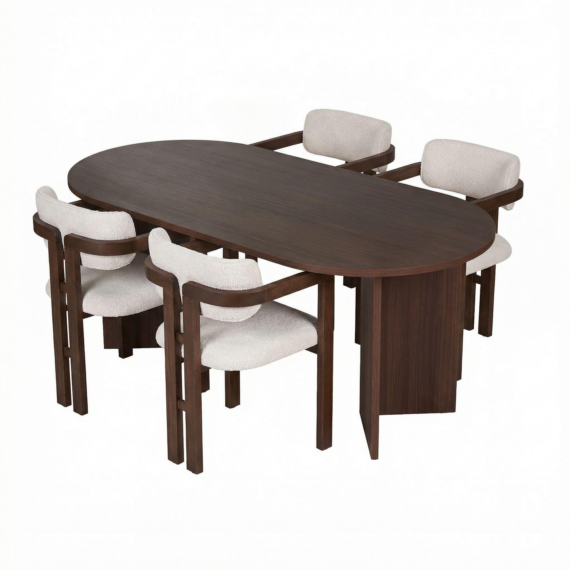 Meridia 4 Dining Group 5-piece Set Wood-based Material Beech Wood White 3