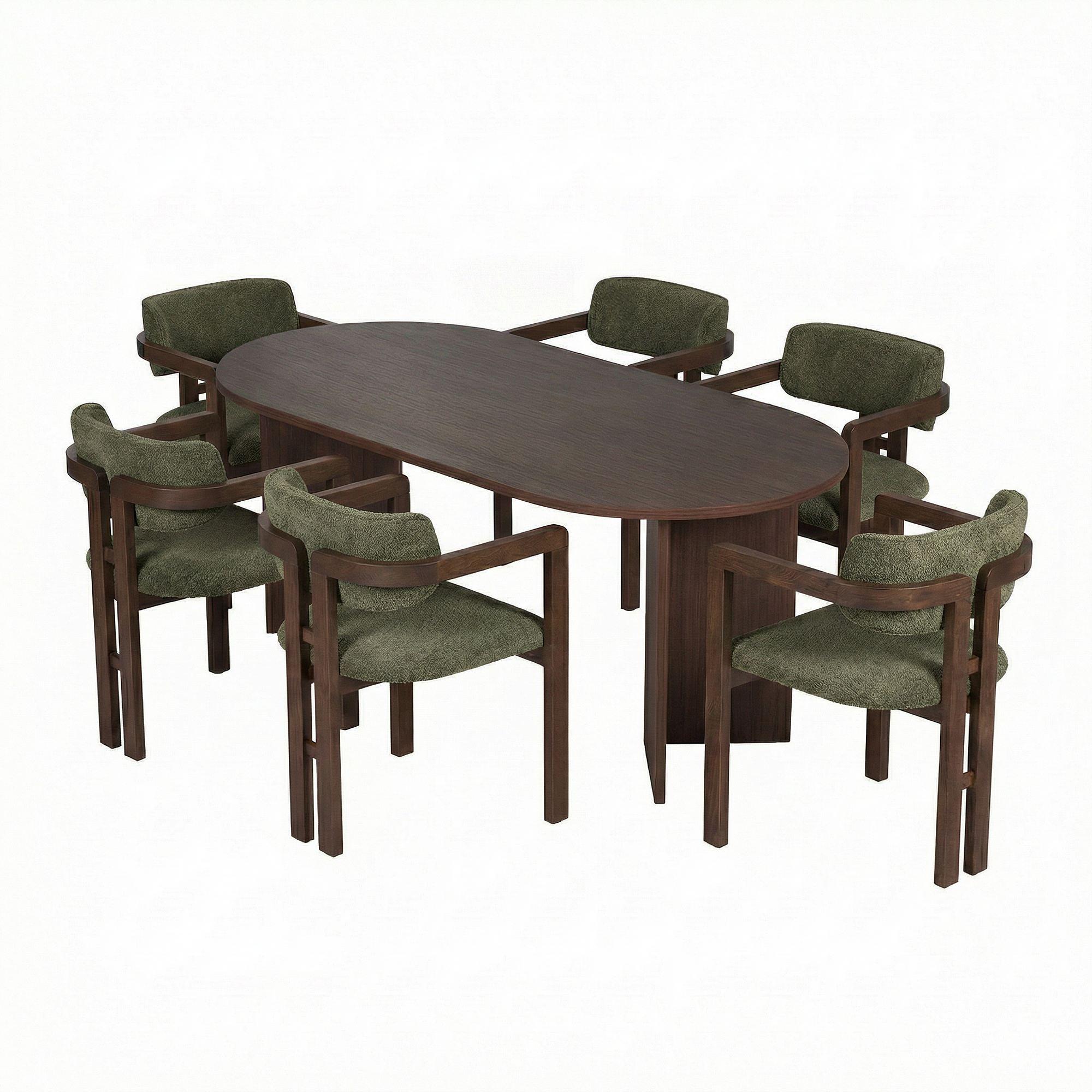 Meridia 6 Dining Group Set of 7 Wood-based material Beech wood Green 0