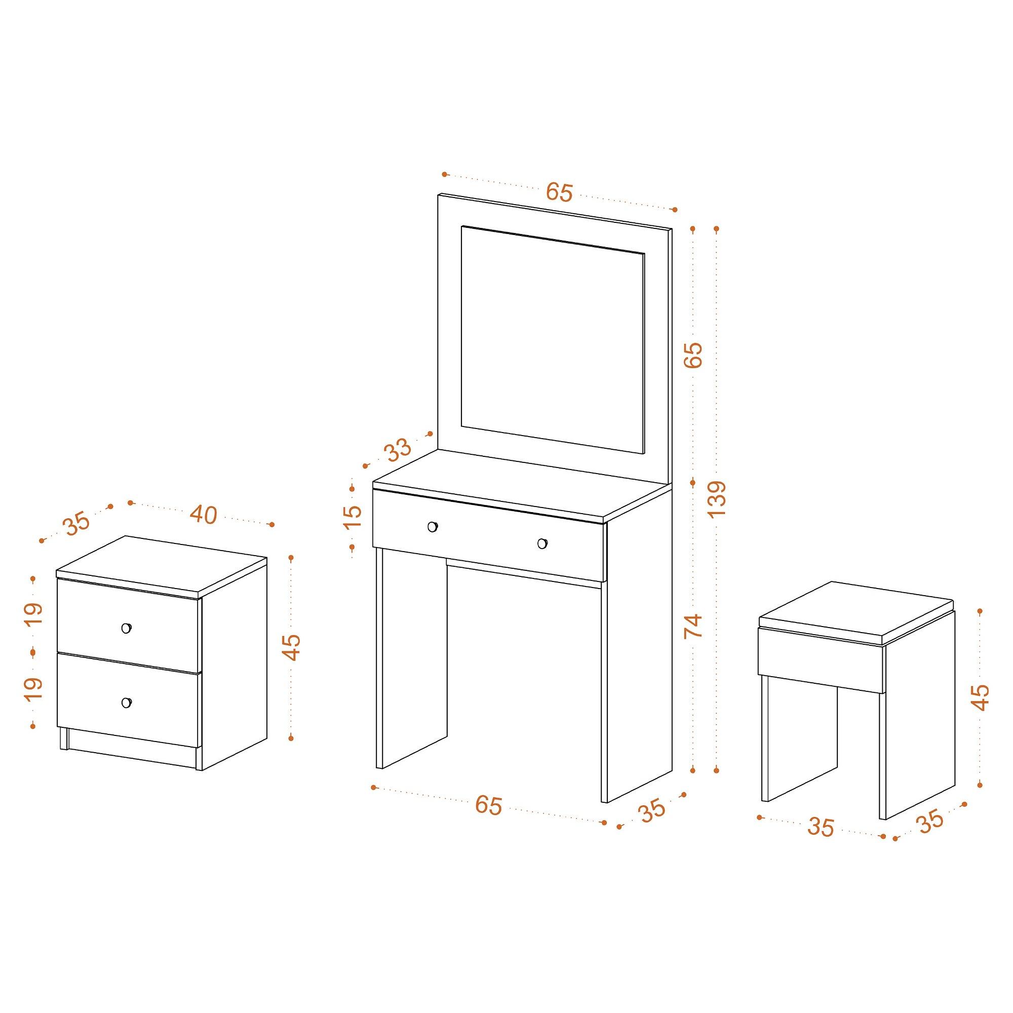 Nett Dressing Table 3-piece Set Wood-based Material White 5