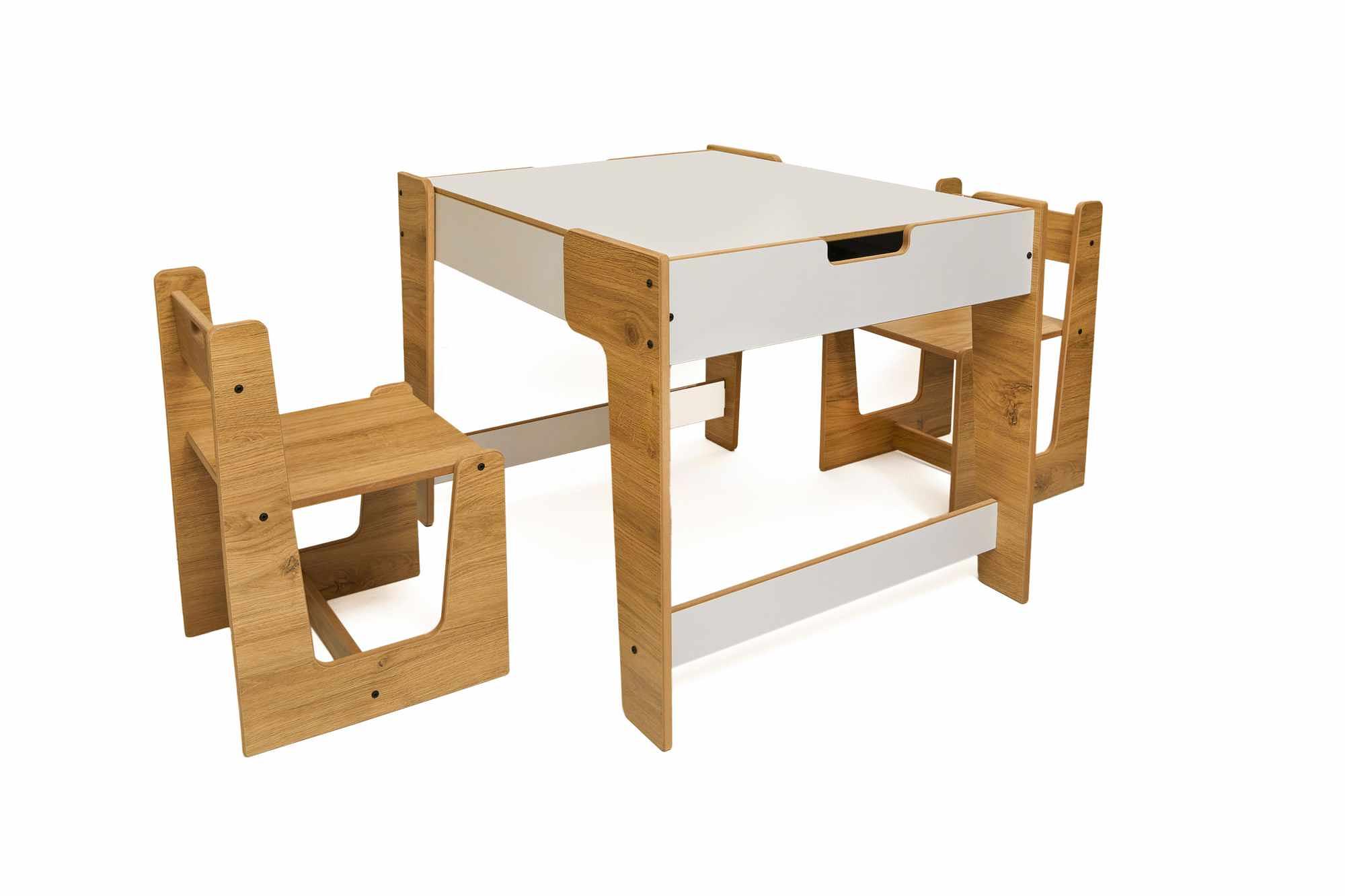 Phoenix Set di 3 tavolini per bambini a 2 canali in MDF Bianco Naturale 4