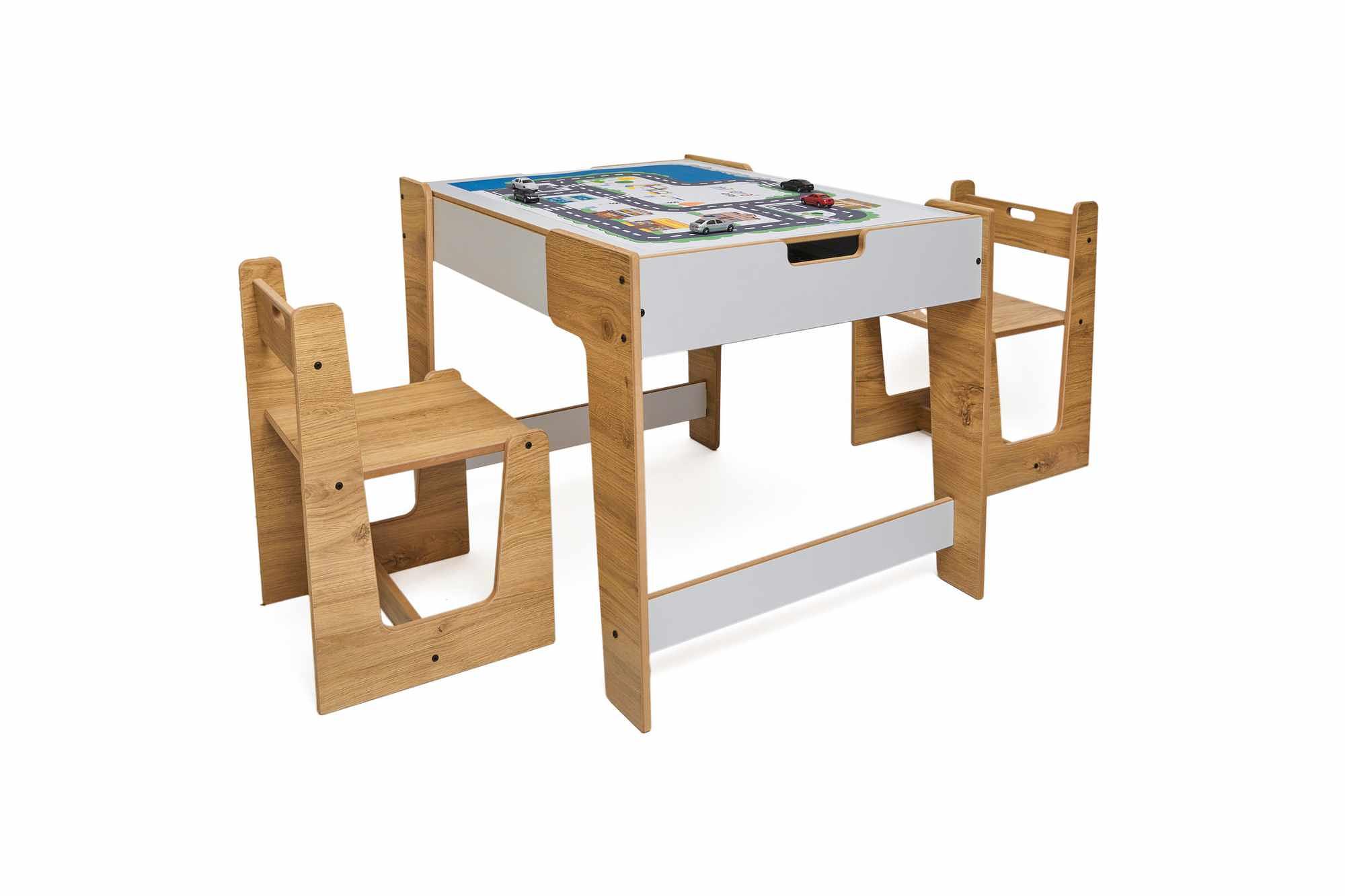 Phoenix 2 Kanal Kindertisc 3er Set MDF Weiß Natur  6