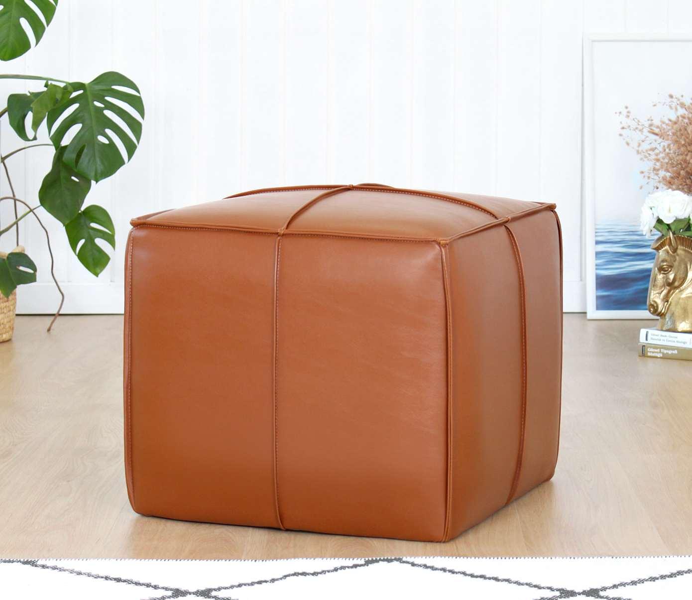 Hocker Kunstleder Hellbraun 1