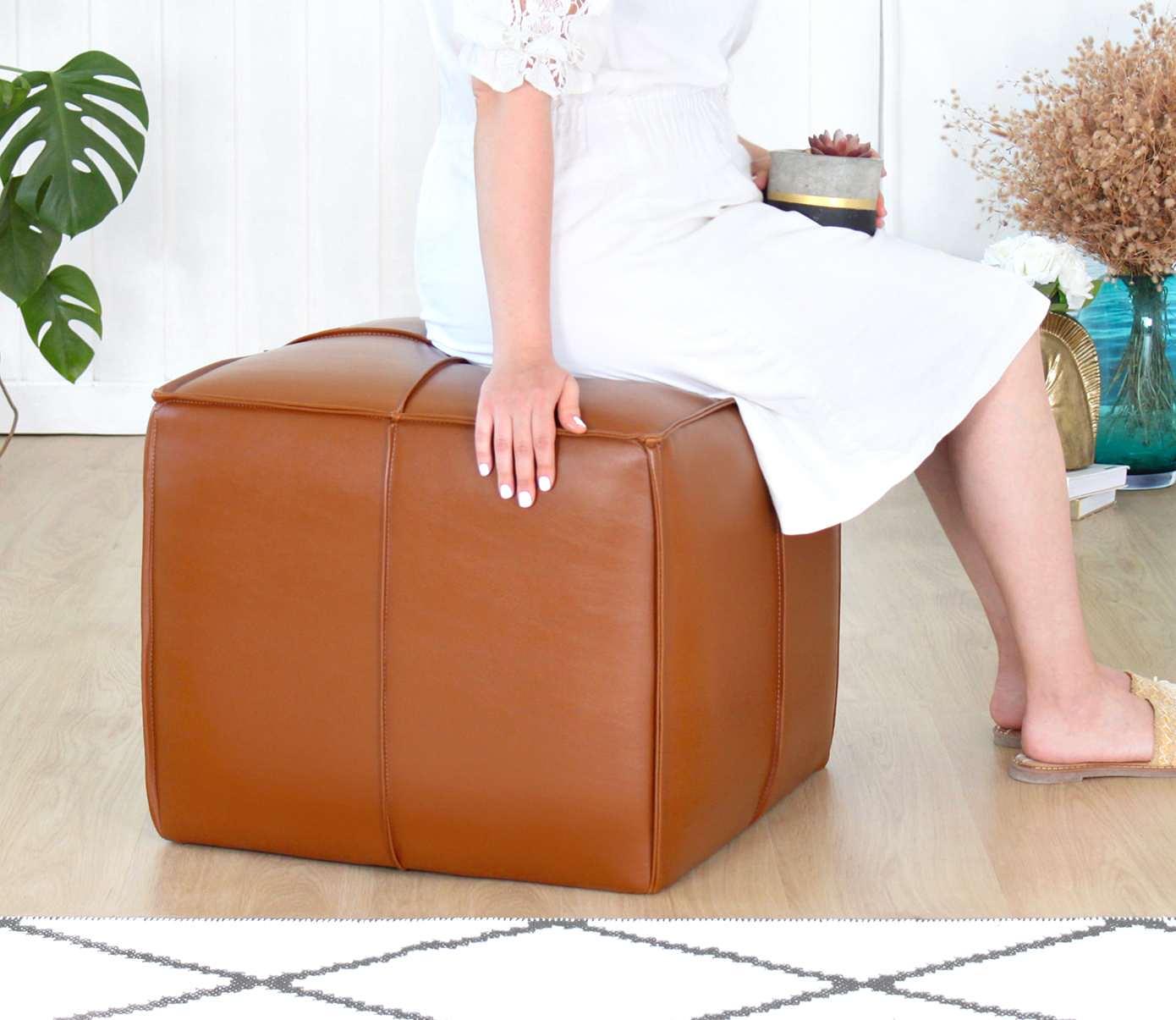 Stool Faux Leather Light Brown 2