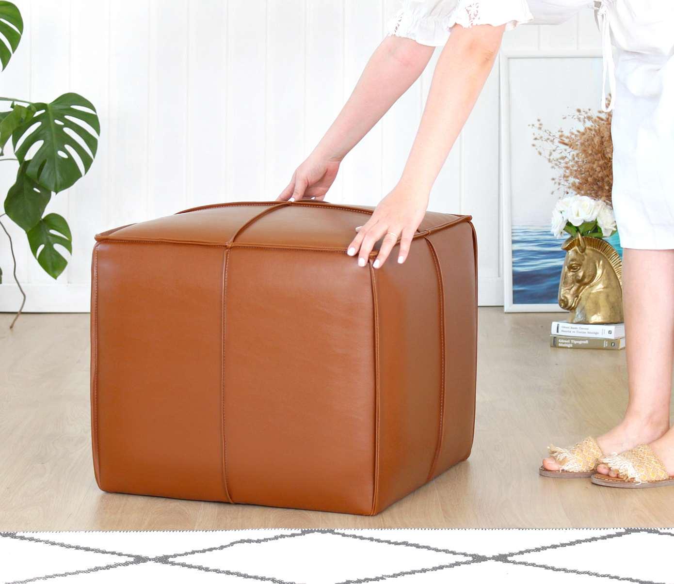 Stool Faux Leather Light Brown 3