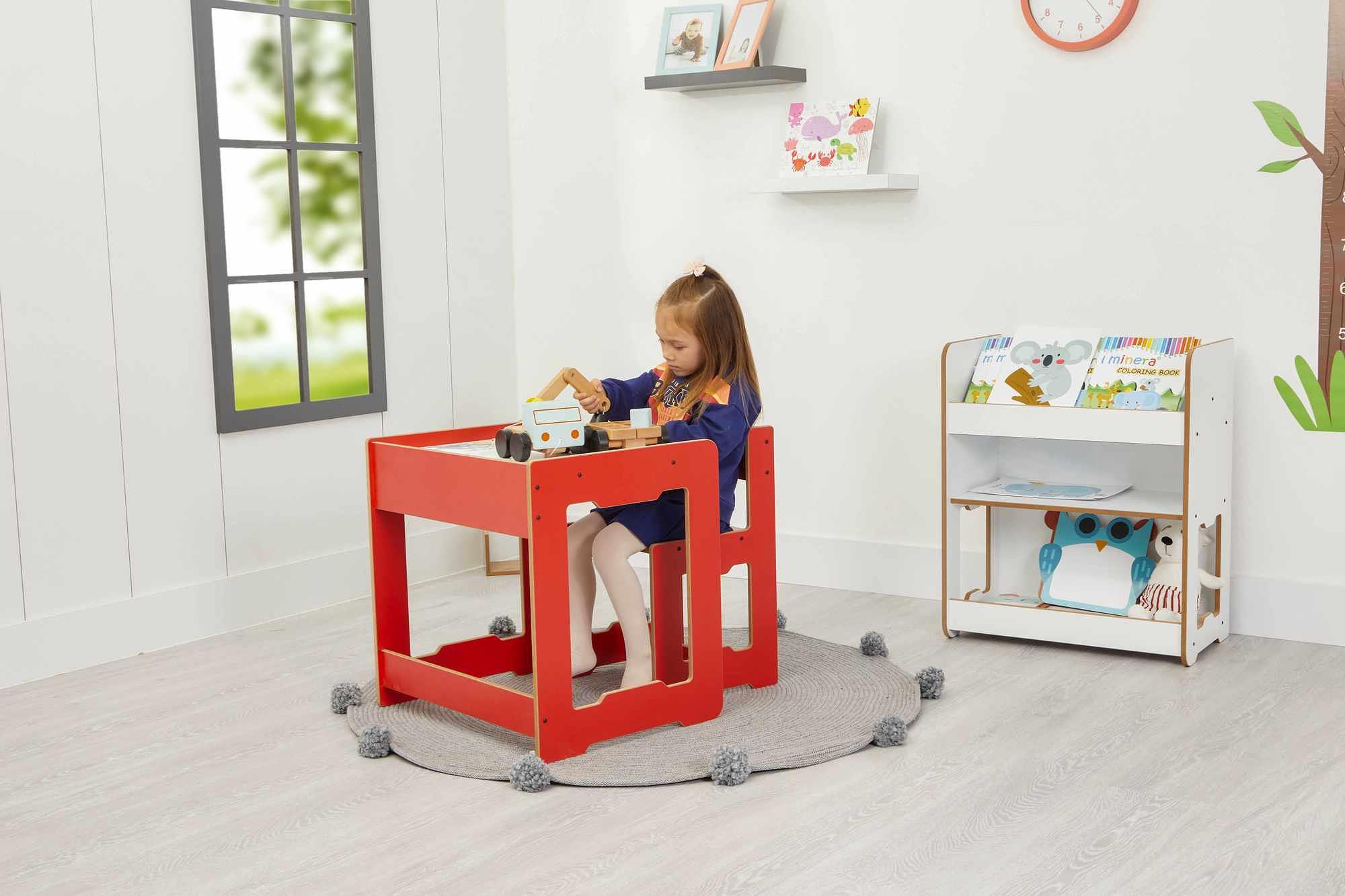 Children's table set of 2 MDF Red White 2