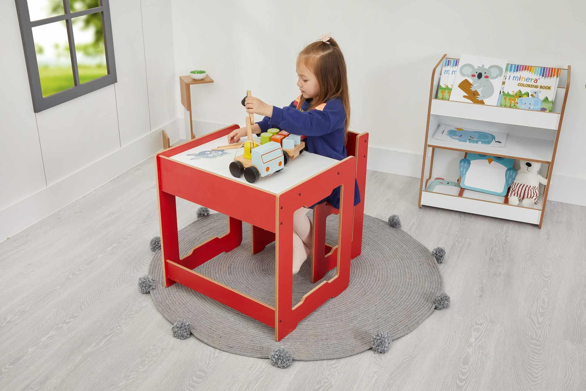 Kindertisch 2er Set MDF Rot Weiß  4