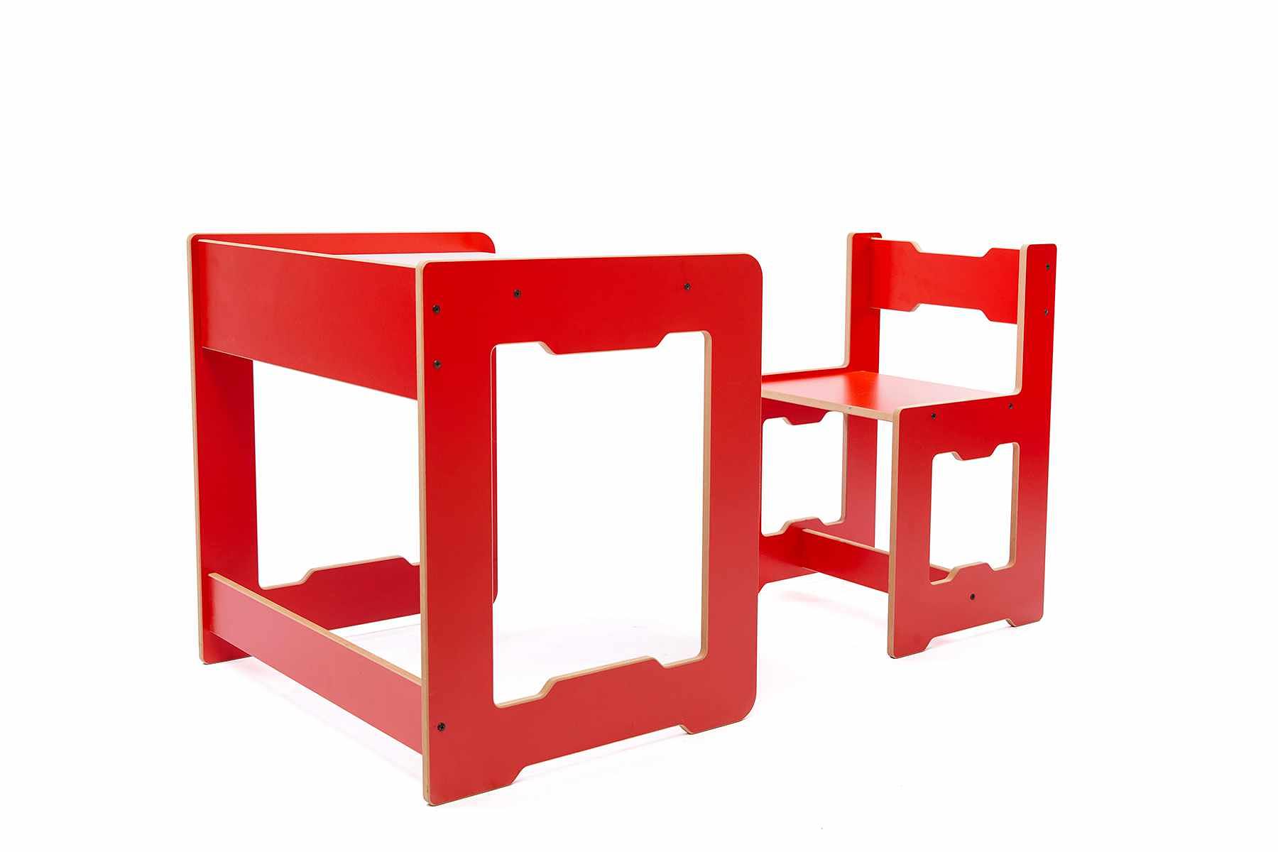 Children's table set of 2 MDF Red White 7