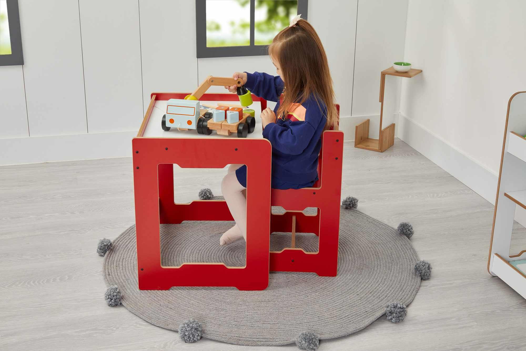 Kindertisch 2er Set MDF Rot Weiß  5