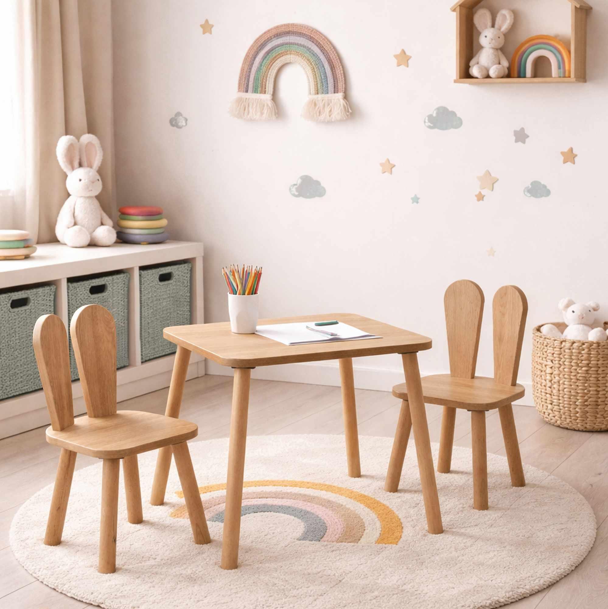 Children's table set of 3 wood-based material walnut 1