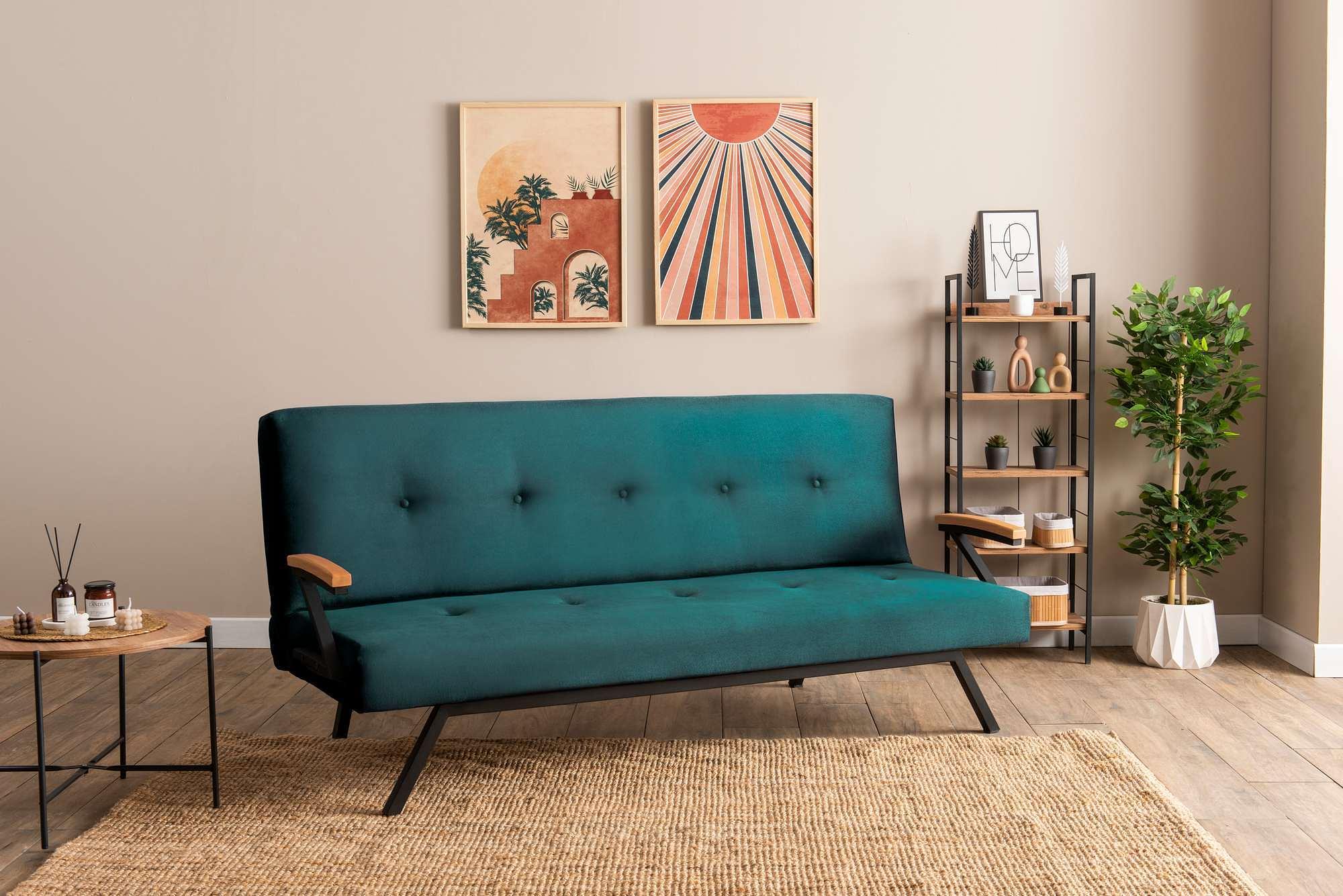 Zven 3-Seater Sofa Bed Polyester Fabric Petrol Green 1