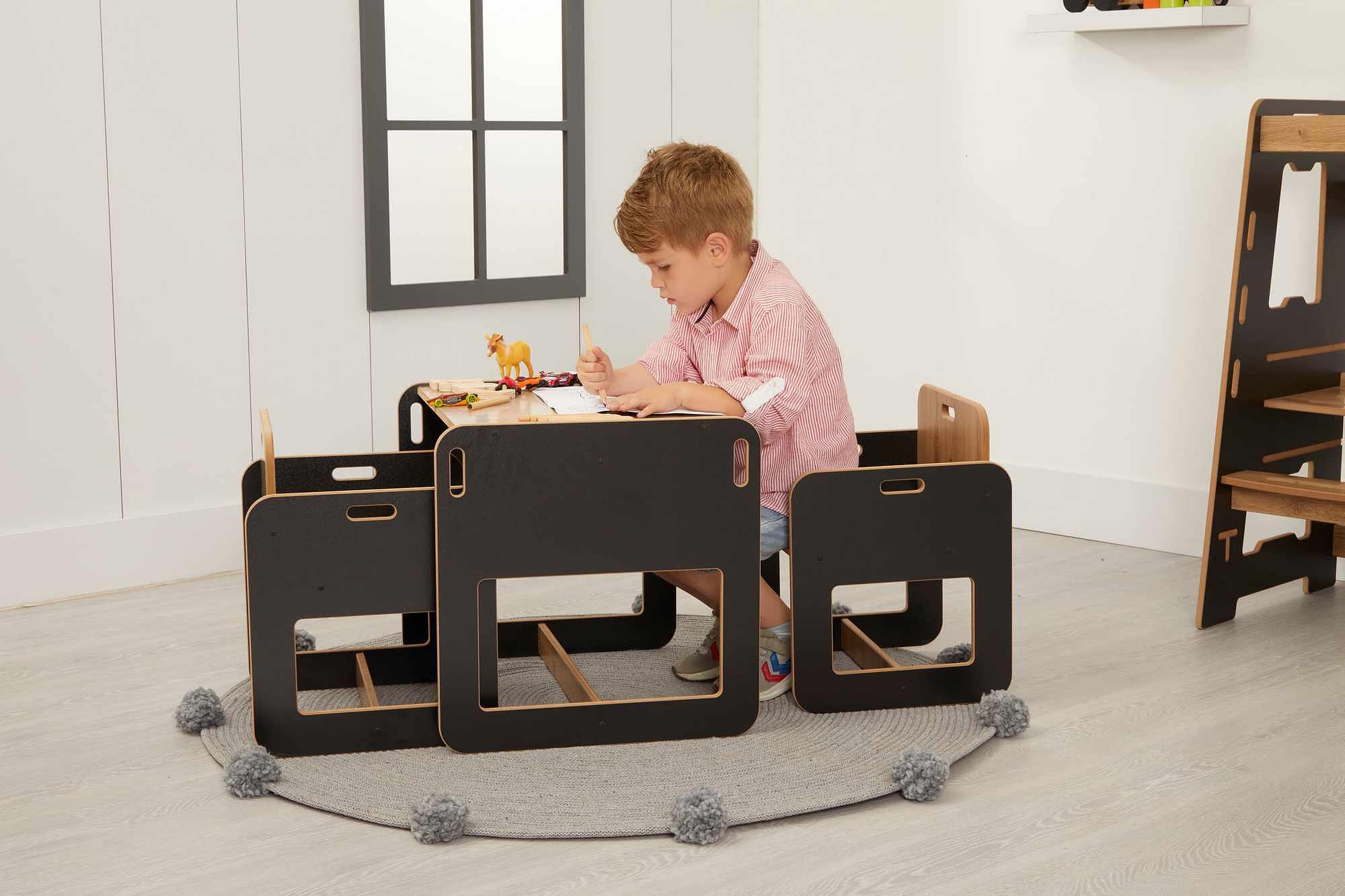 Dove 2 Children's table set of 3 MDF Black Natural 2